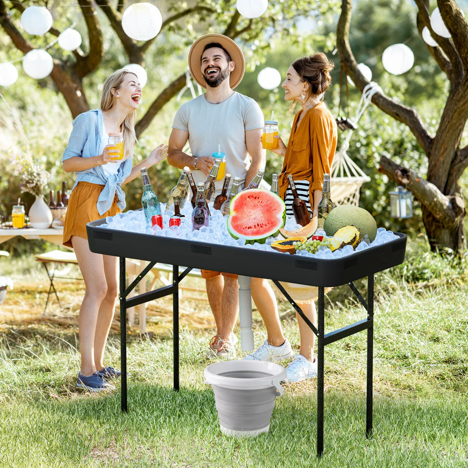 4 Feet Plastic Folding Table With Skirt, Black - Image 3
