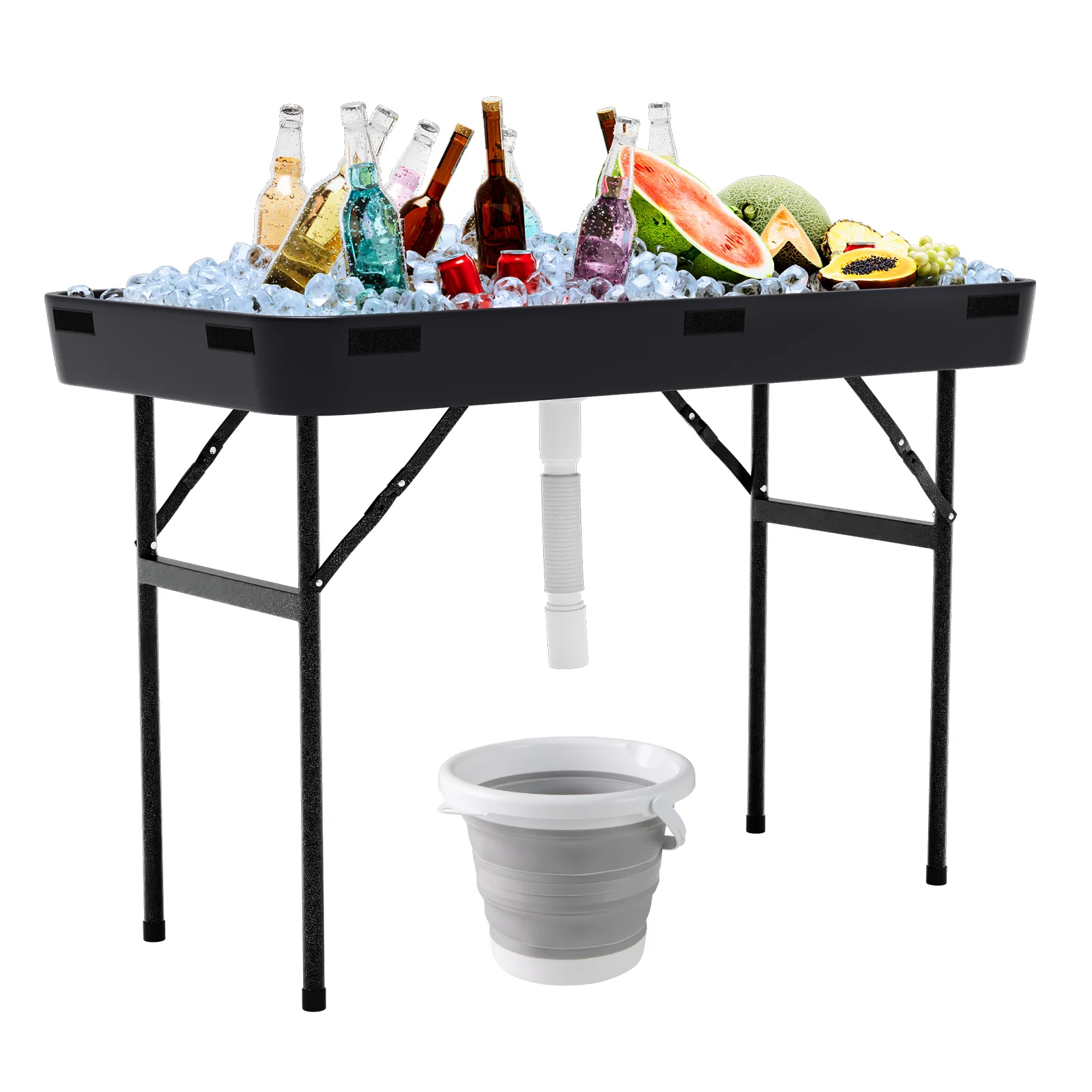 4 Feet Plastic Folding Table With Skirt, Black - Image 5