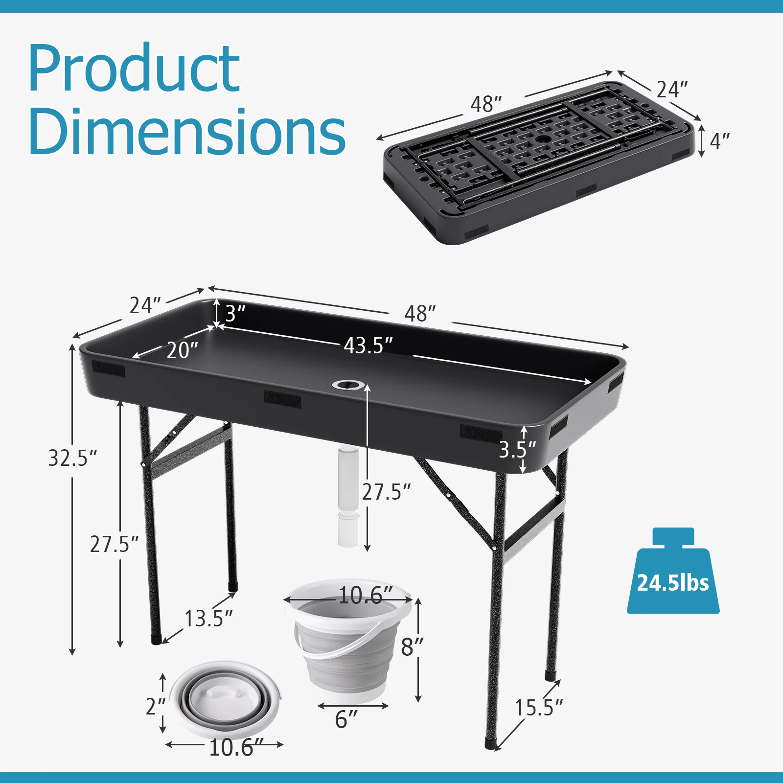 4 Feet Plastic Folding Table With Skirt, Black - Image 6