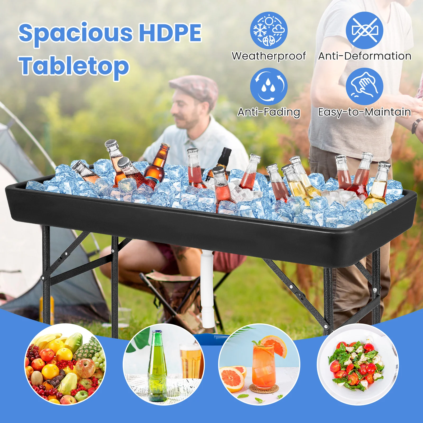 4 Feet Plastic Folding Table With Skirt, Black - Image 7