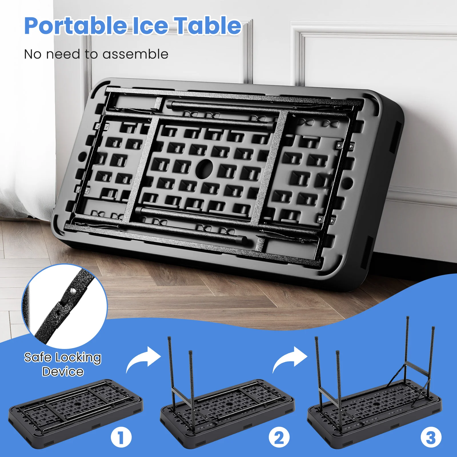 4 Feet Plastic Folding Table With Skirt, Black - Image 9