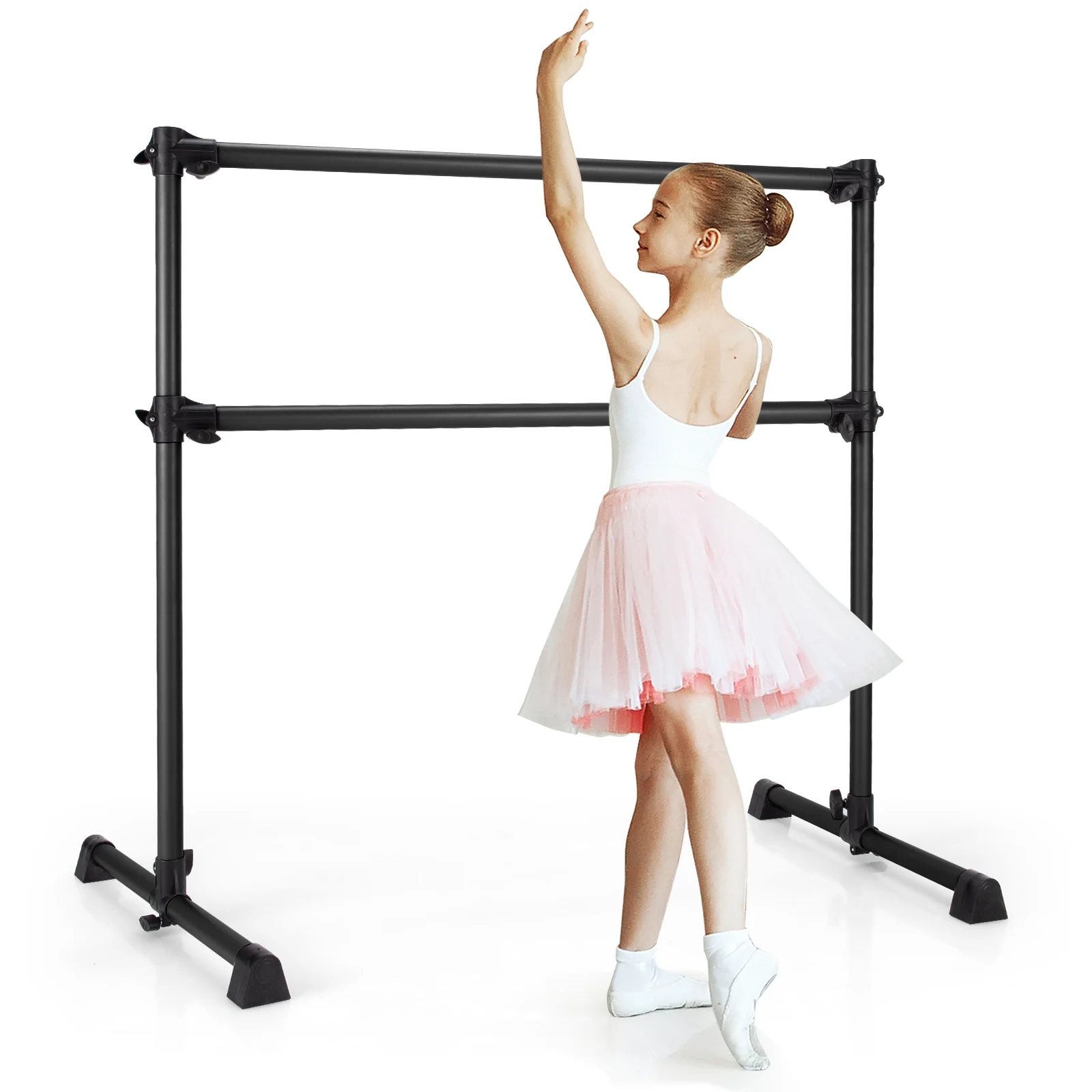 4 Feet Portable Double Freestanding Barre, Black - Image 10
