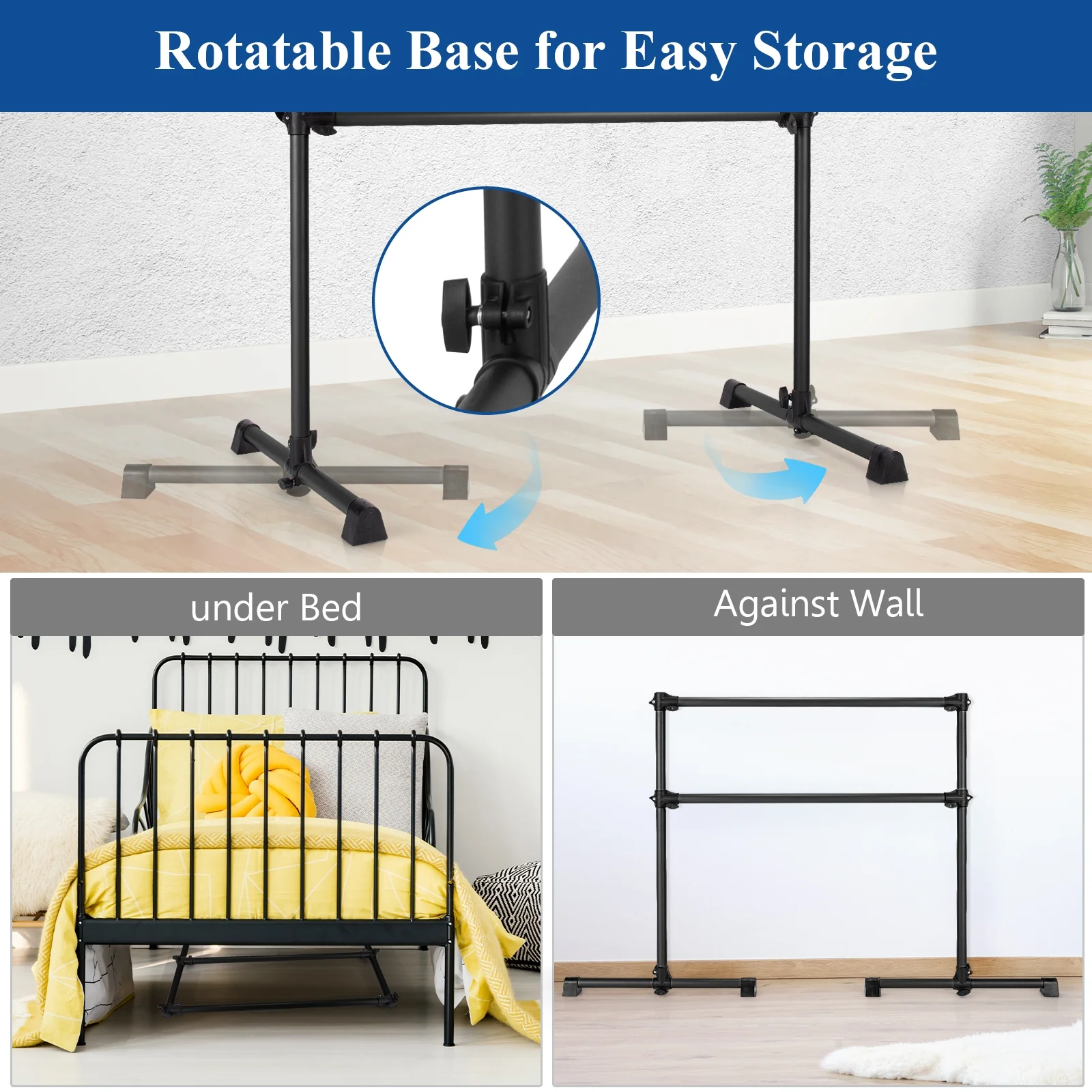 4 Feet Portable Double Freestanding Barre, Black - Image 6