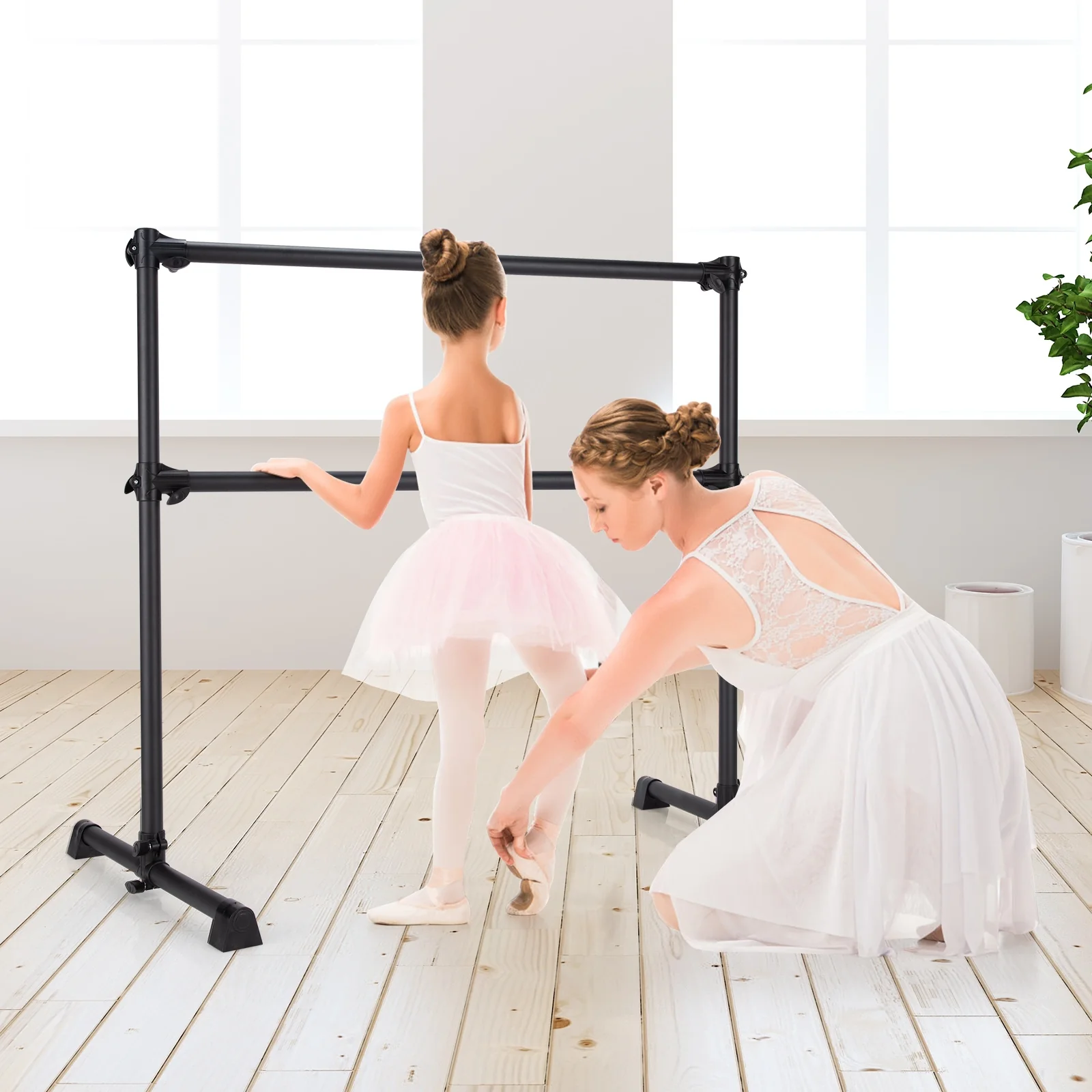 4 Feet Portable Double Freestanding Barre, Black - Image 8
