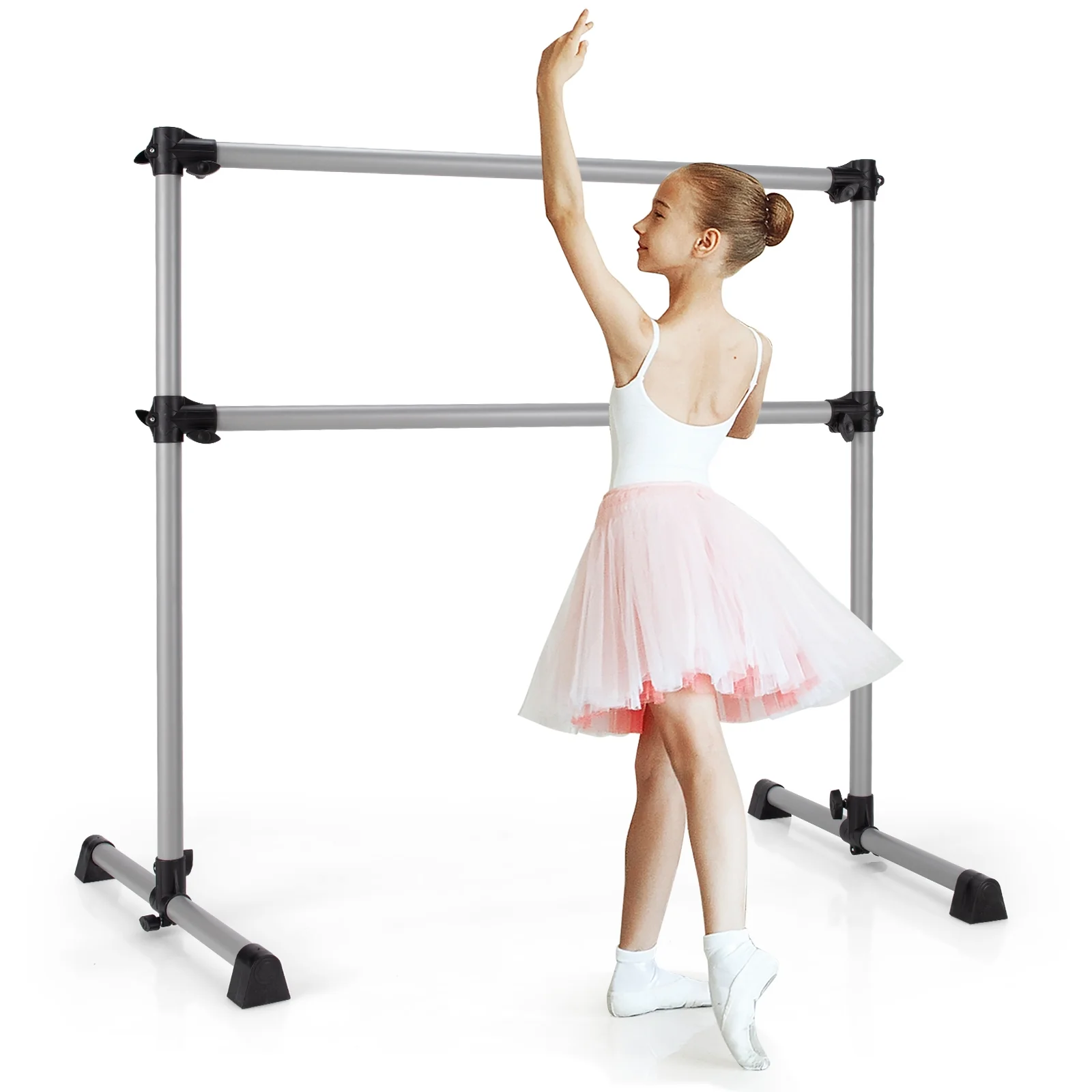 4 Feet Portable Double Freestanding Barre, Silver - Image 10