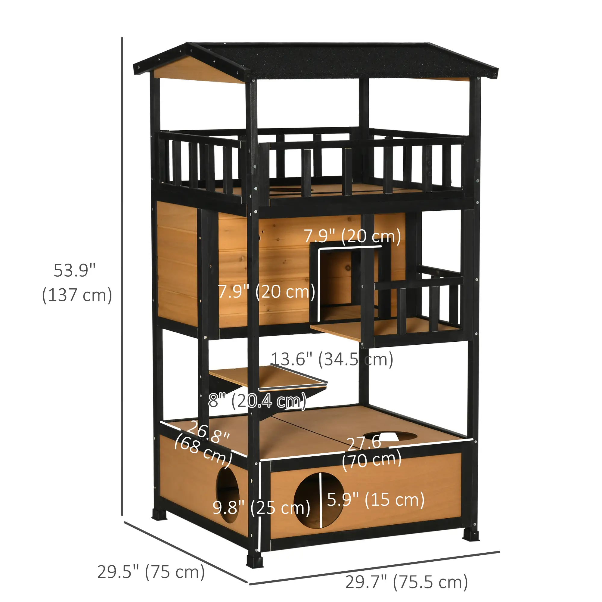 4-Floor Wood Outdoor Cat House, Condo, Fun Entrances, Perch, Natural - Image 3