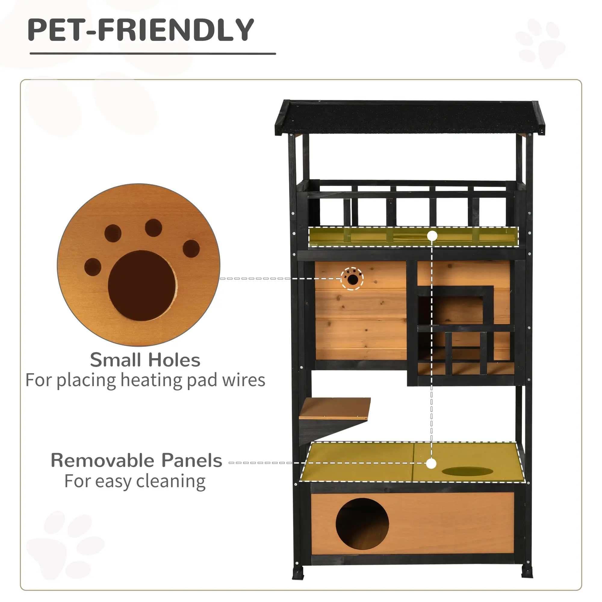 4-Floor Wood Outdoor Cat House, Condo, Fun Entrances, Perch, Natural - Image 7