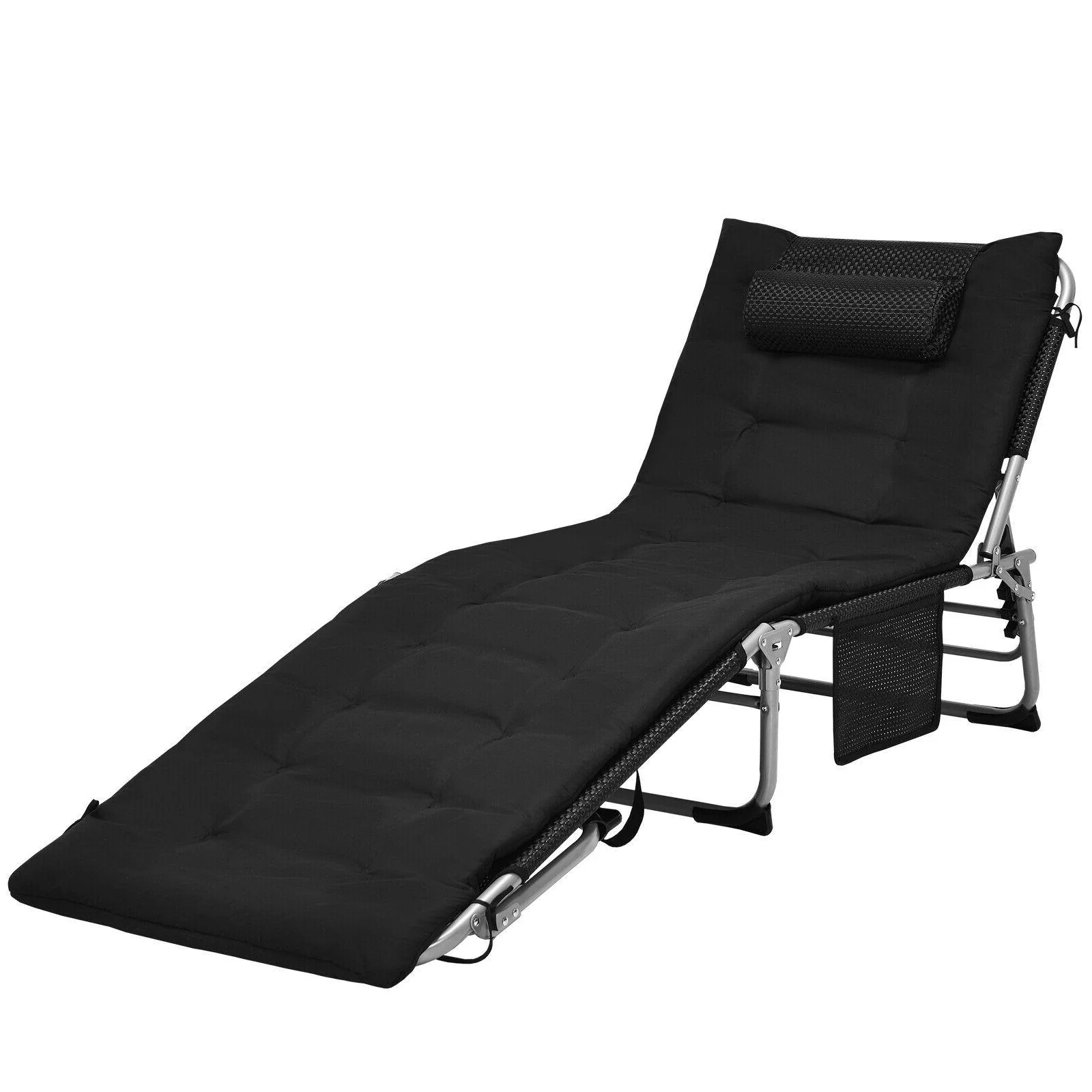 4-Fold Oversize Padded Folding Lounge Chair, Removable Soft Mattress, Black - Image 4