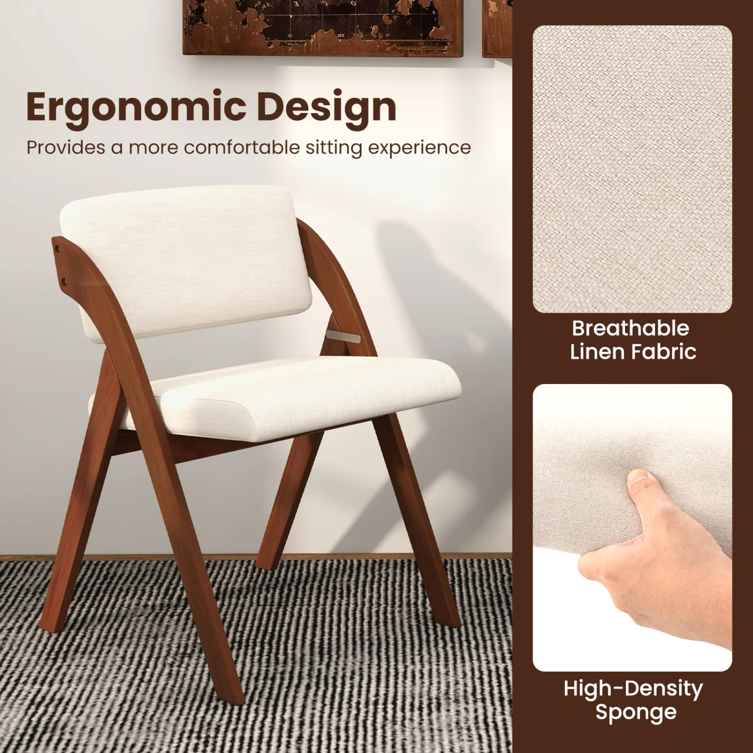 4 Folding Dining Chairs, Rubber Wood Legs, Walnut - Image 6