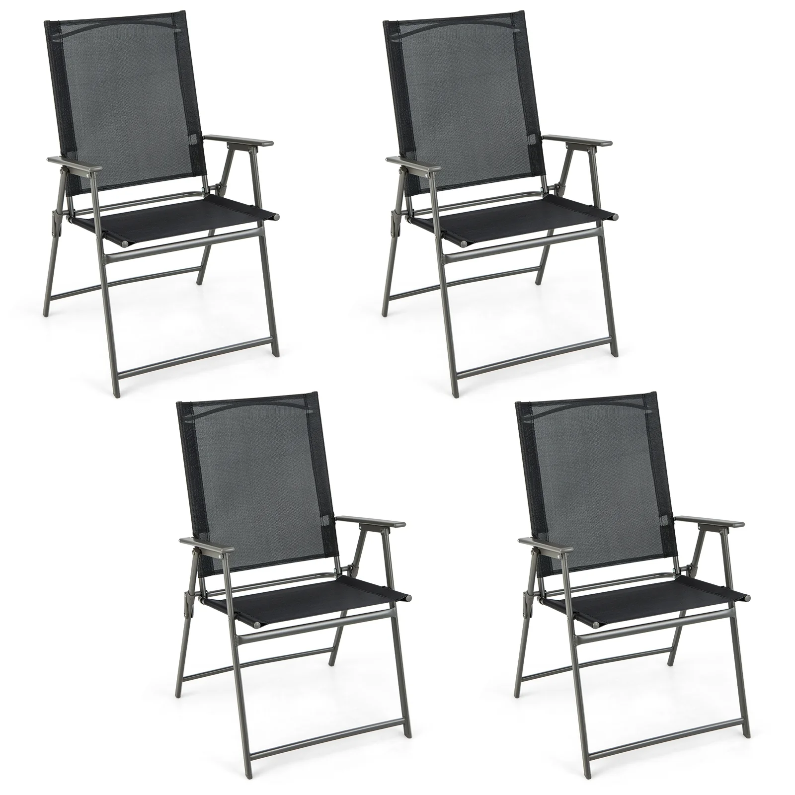 4 Folding Patio Chairs, Rustproof Metal Frame, Black - Image 3