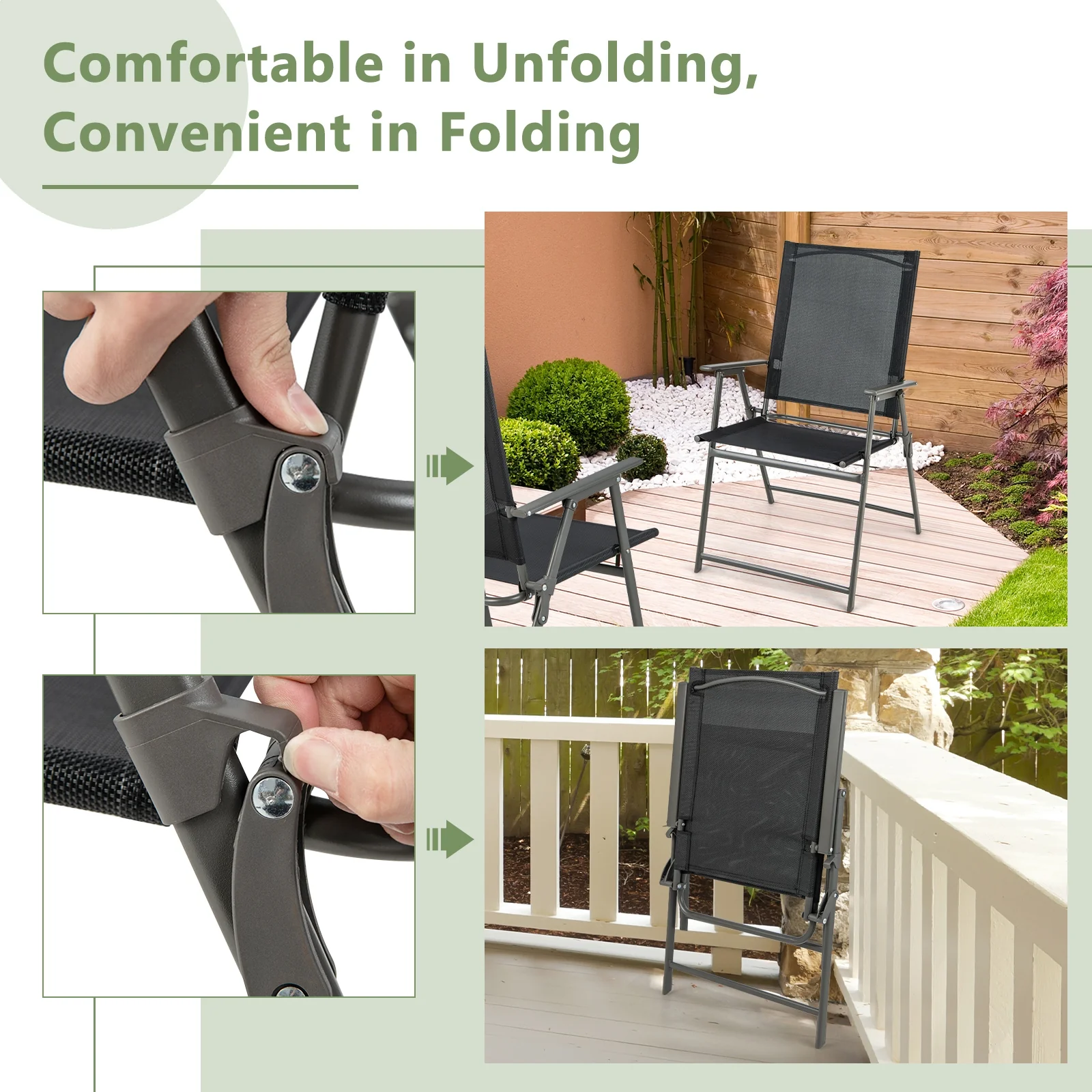 4 Folding Patio Chairs, Rustproof Metal Frame, Black - Image 8
