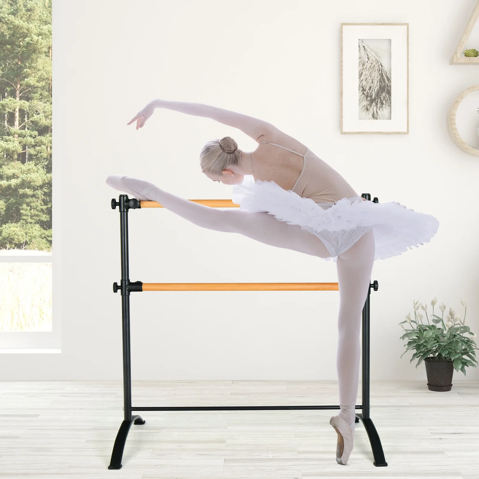4 Foot Portable Freestanding Double Ballet Barre, Black - Image 2