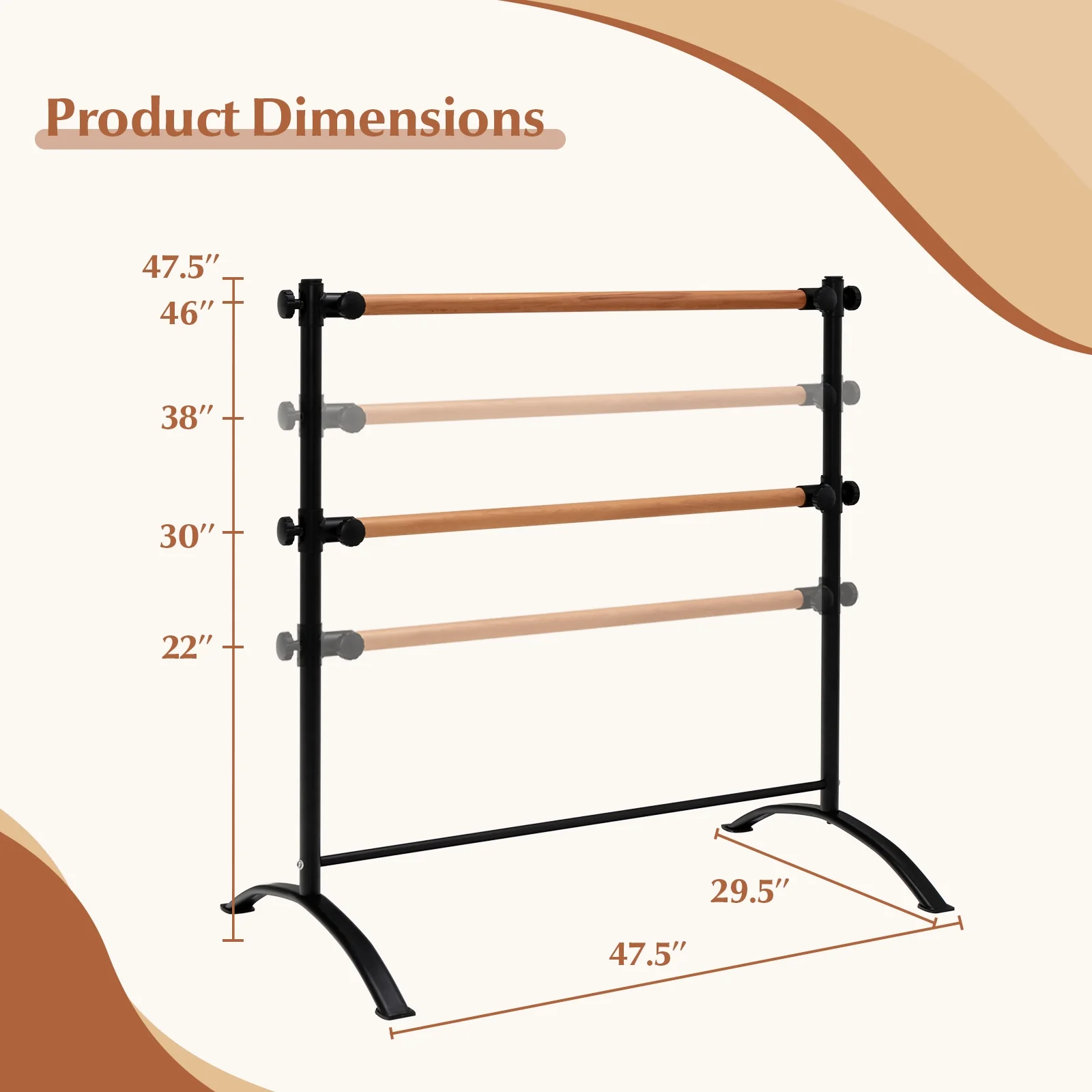 4 Foot Portable Freestanding Double Ballet Barre, Black - Image 5