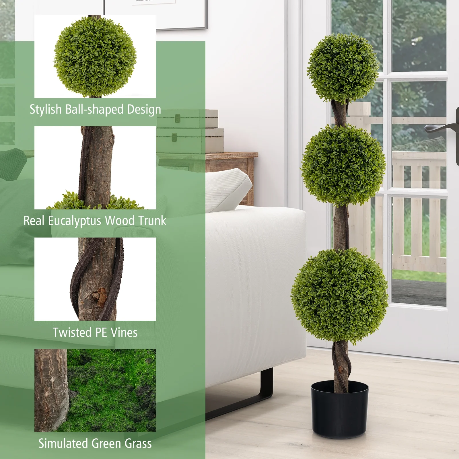 4 FT Artificial Ball Shape Bush Tree, Green - Image 10
