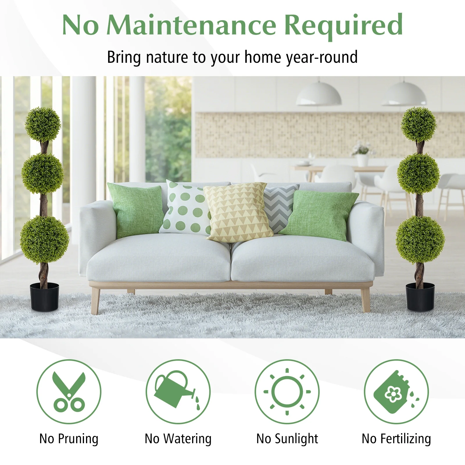 4 FT Artificial Ball Shape Bush Tree, Green - Image 7