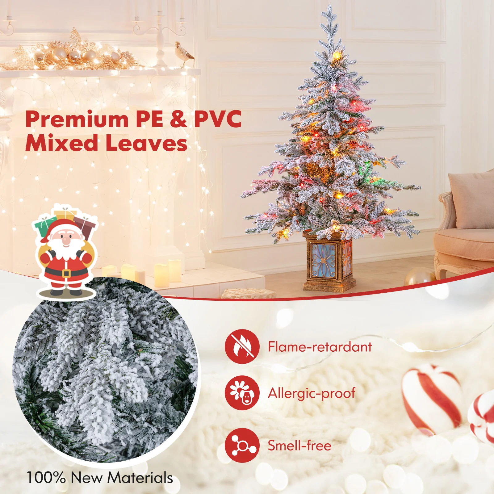 4 FT Artificial Christmas Tree Potted Xmas Tree with 180 Branch Tips Holiday Decoration Tree-Set of 1 - Image 7