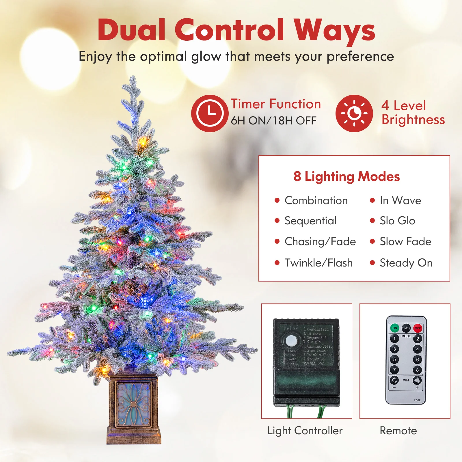 4 FT Artificial Christmas Tree Potted Xmas Tree with 180 Branch Tips Holiday Decoration Tree-Set of 1 - Image 9