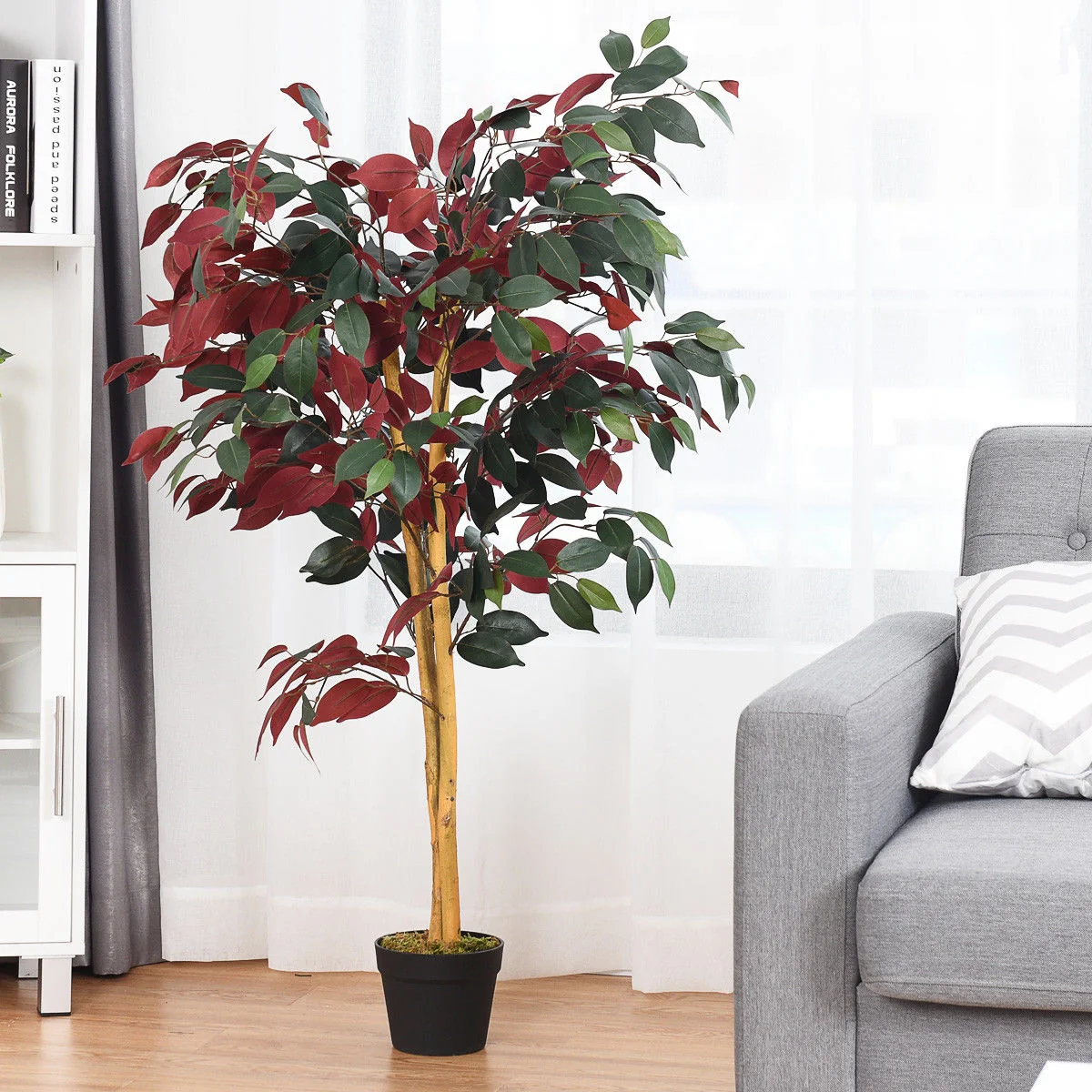 4 Ft Artificial Ficus Tree, Nursery Pot, Red - Image 2