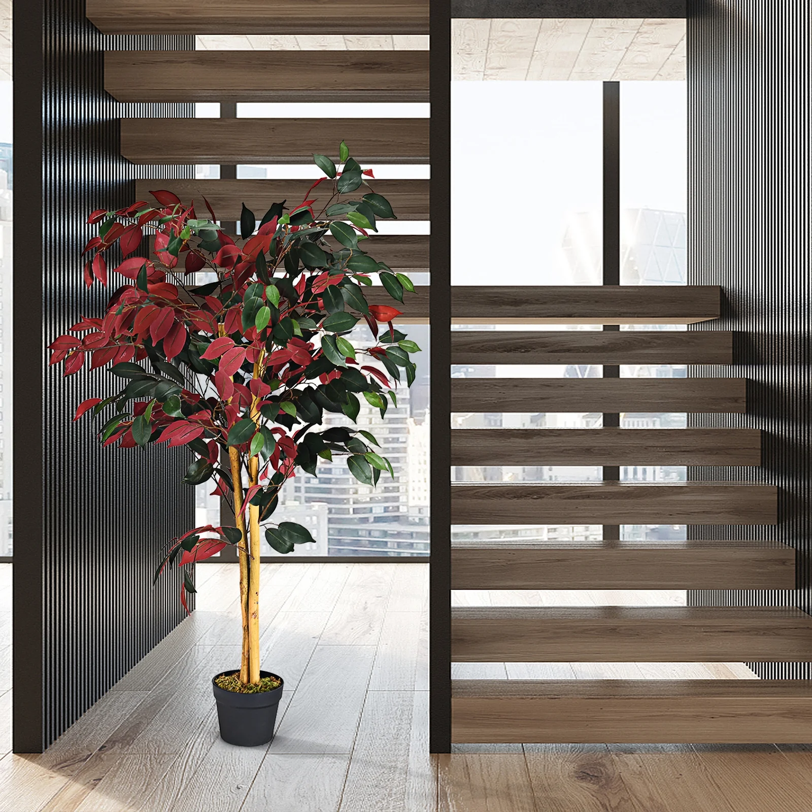 4 Ft Artificial Ficus Tree, Nursery Pot, Red - Image 3