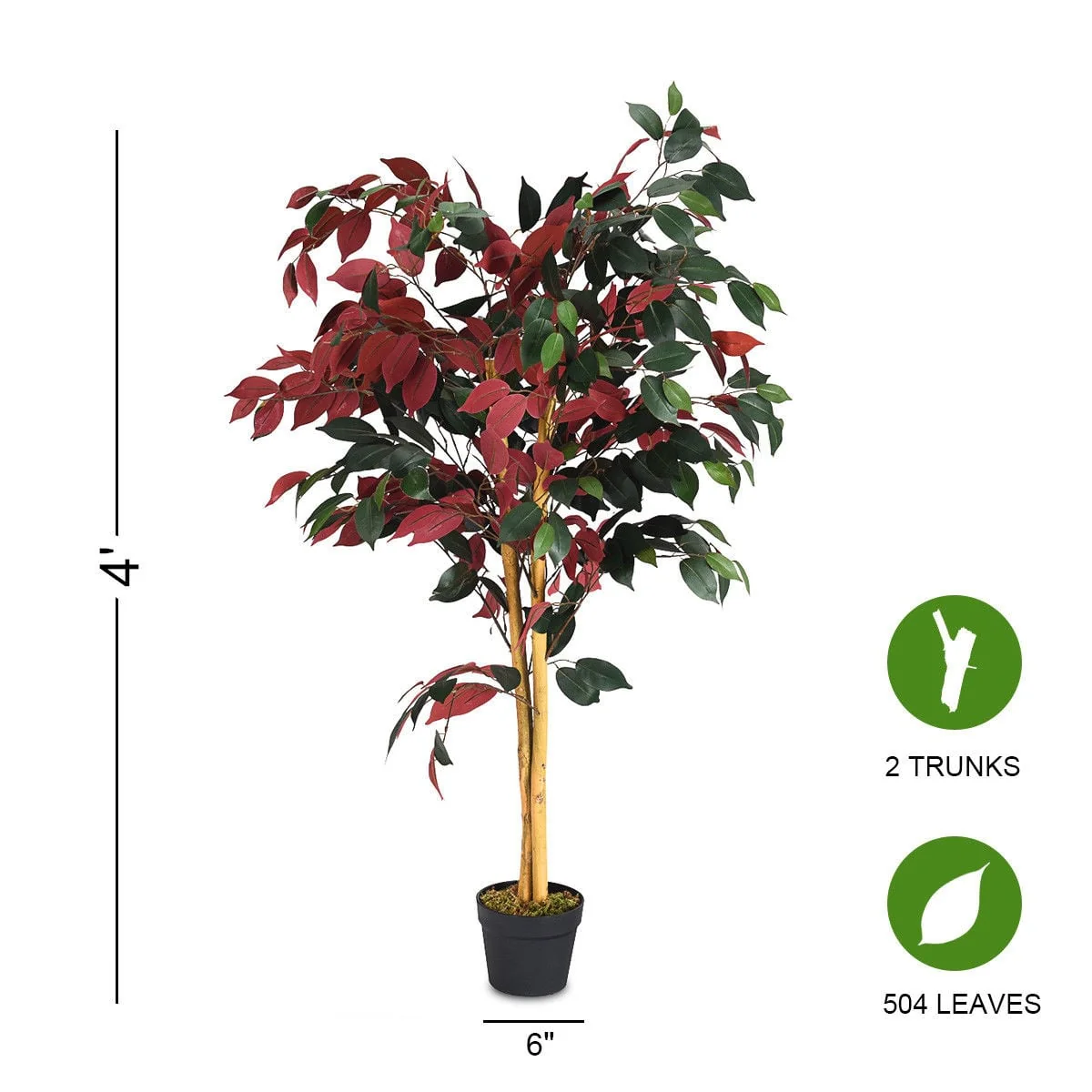 4 Ft Artificial Ficus Tree, Nursery Pot, Red - Image 5
