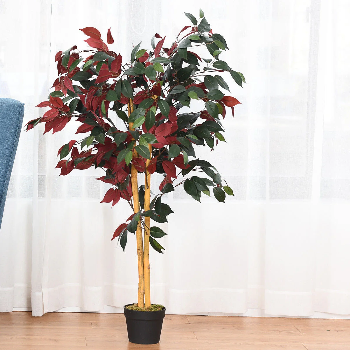4 Ft Artificial Ficus Tree, Nursery Pot, Red - Image 6