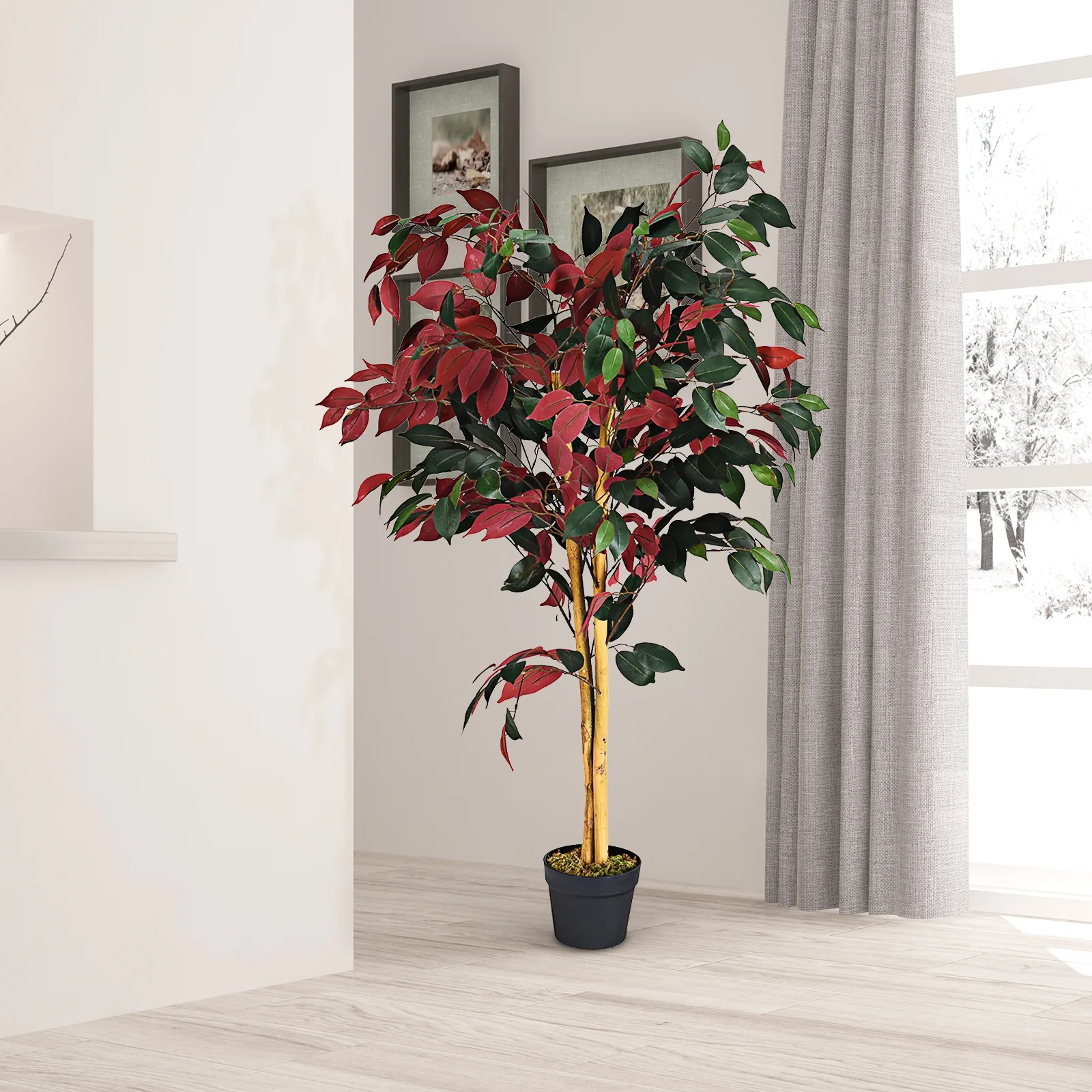 4 Ft Artificial Ficus Tree, Nursery Pot, Red - Image 7