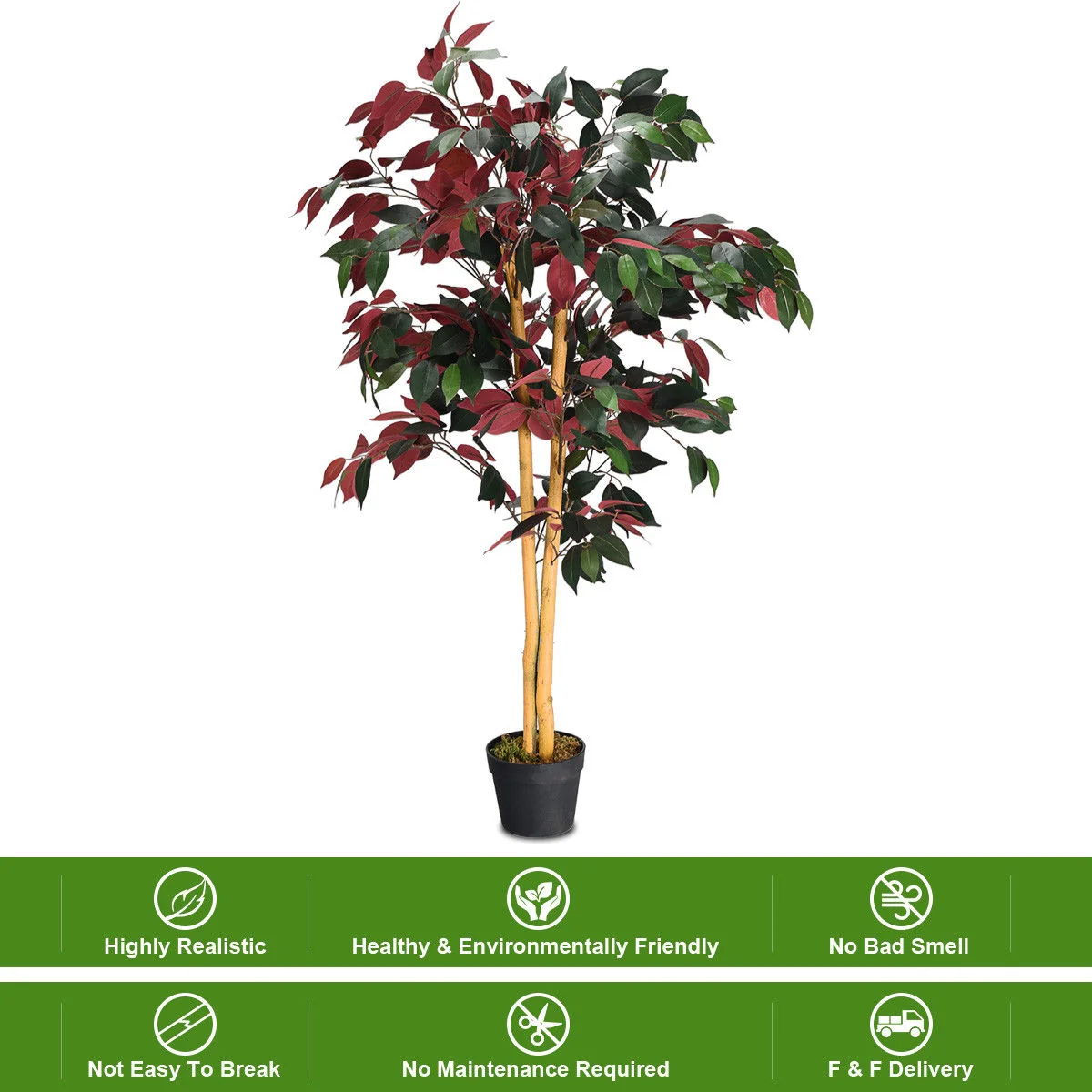 4 Ft Artificial Ficus Tree, Nursery Pot, Red - Image 9