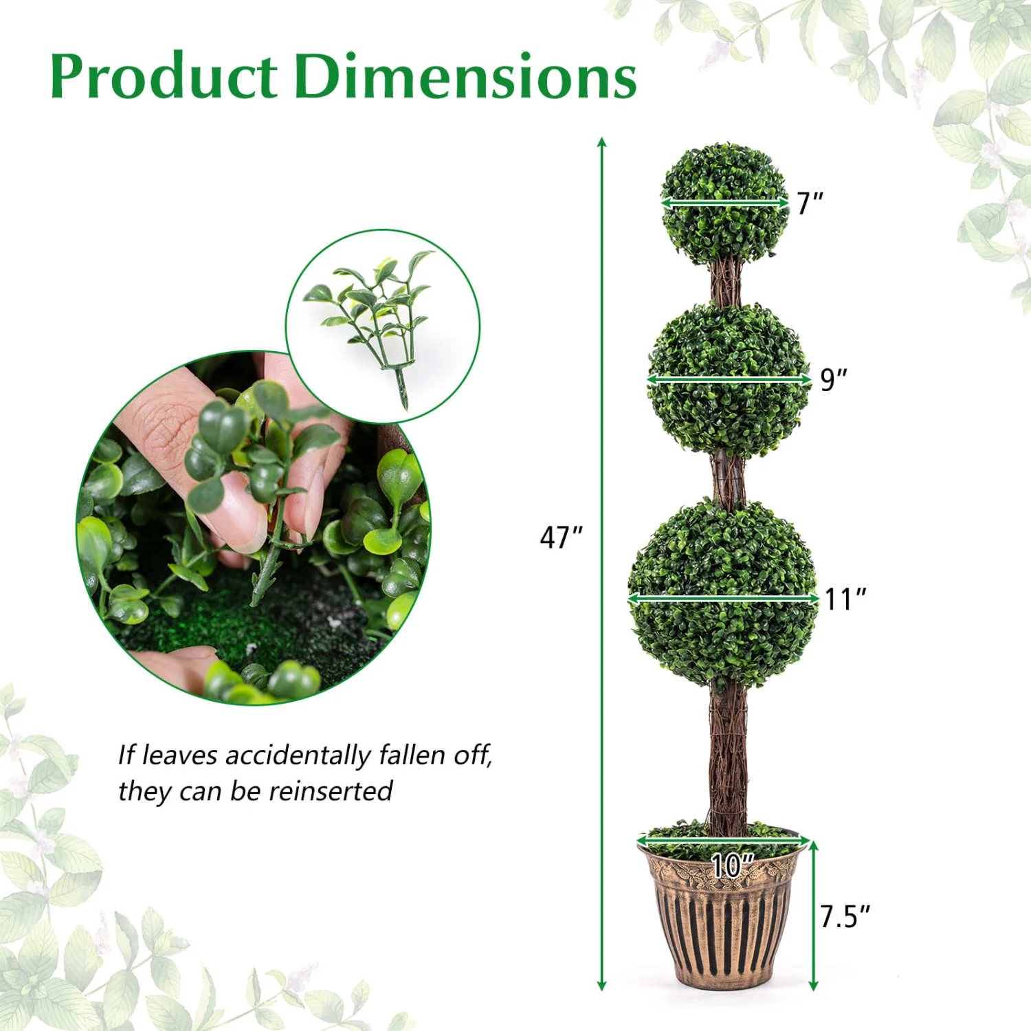 4 FT Artificial Triple Ball Boxwood Tree, Cement Planter Set of 2, Green - Image 5