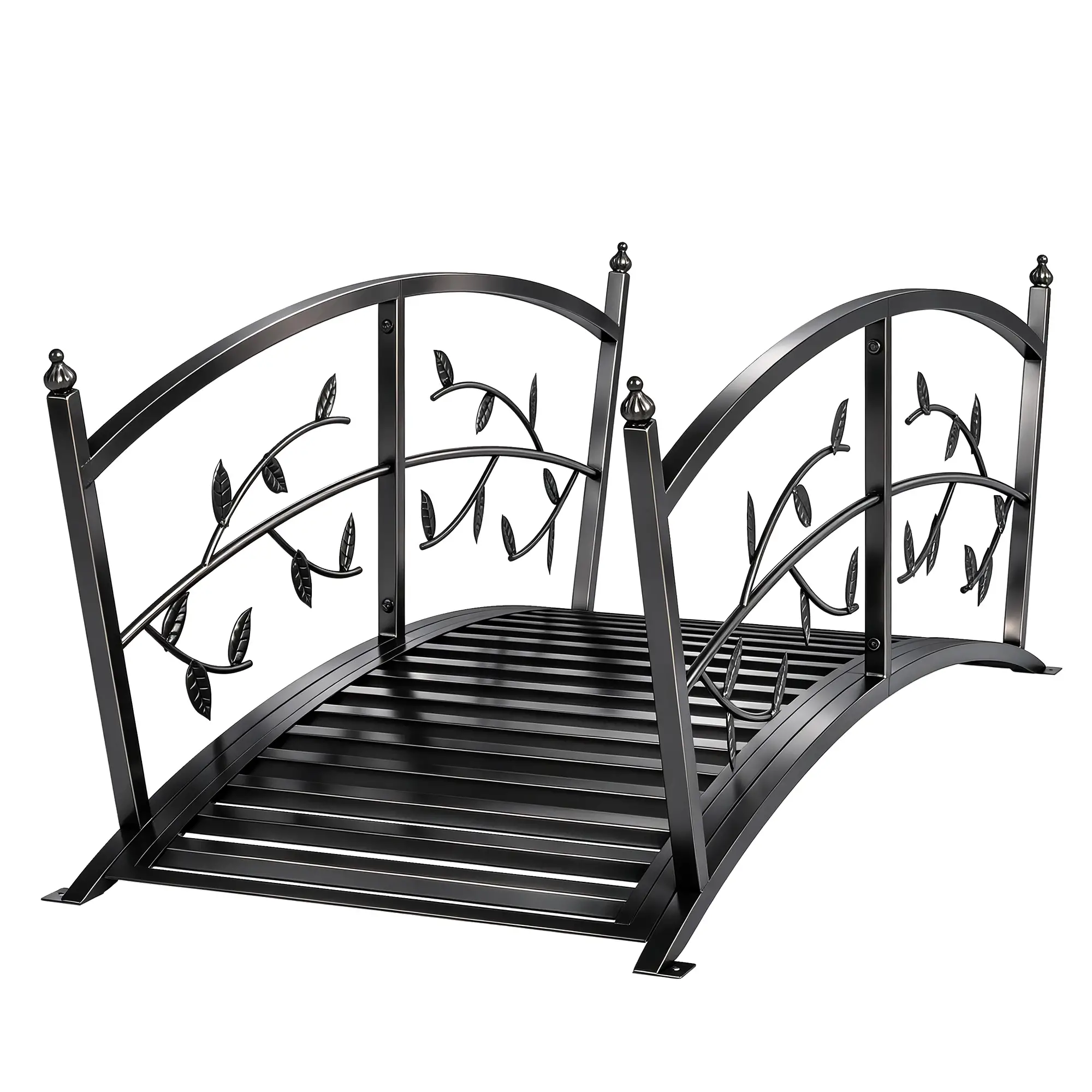 4 FT Metal Garden Bridge, Safety Railings, Outdoor Pond, Arch Footbridge