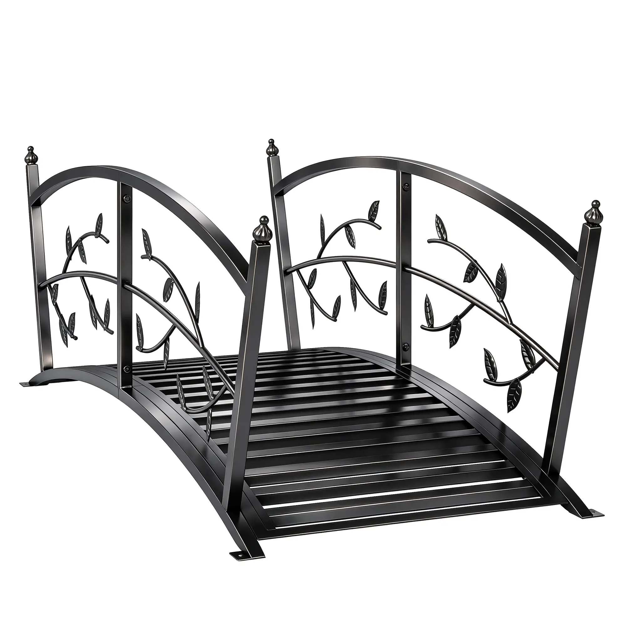 4 FT Metal Garden Bridge, Safety Railings, Outdoor Pond, Arch Footbridge - Image 11