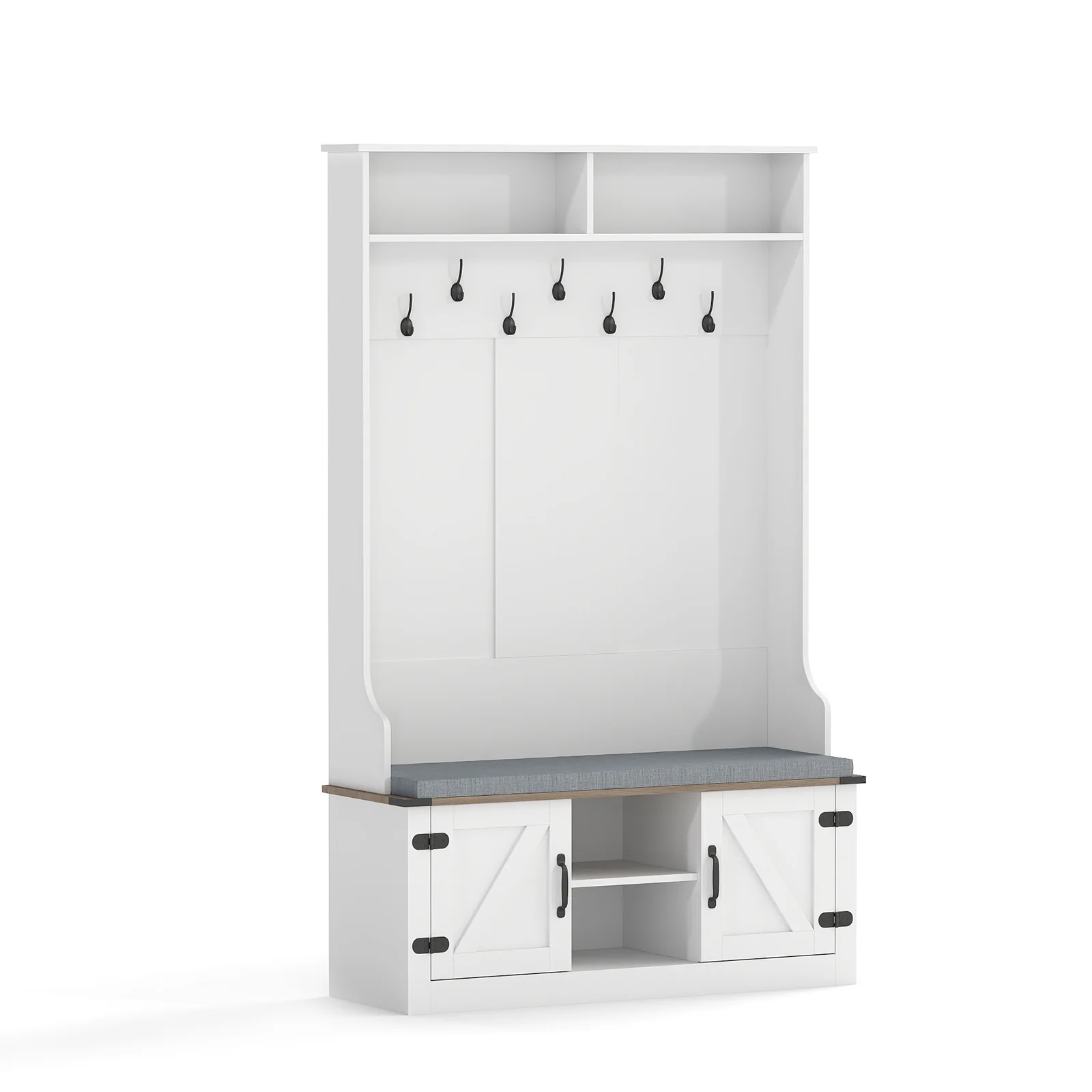 4-in-1 68.5 Inch Tall Coat Rack with Cushioned Bench and Shoe Storage, White - Image 4
