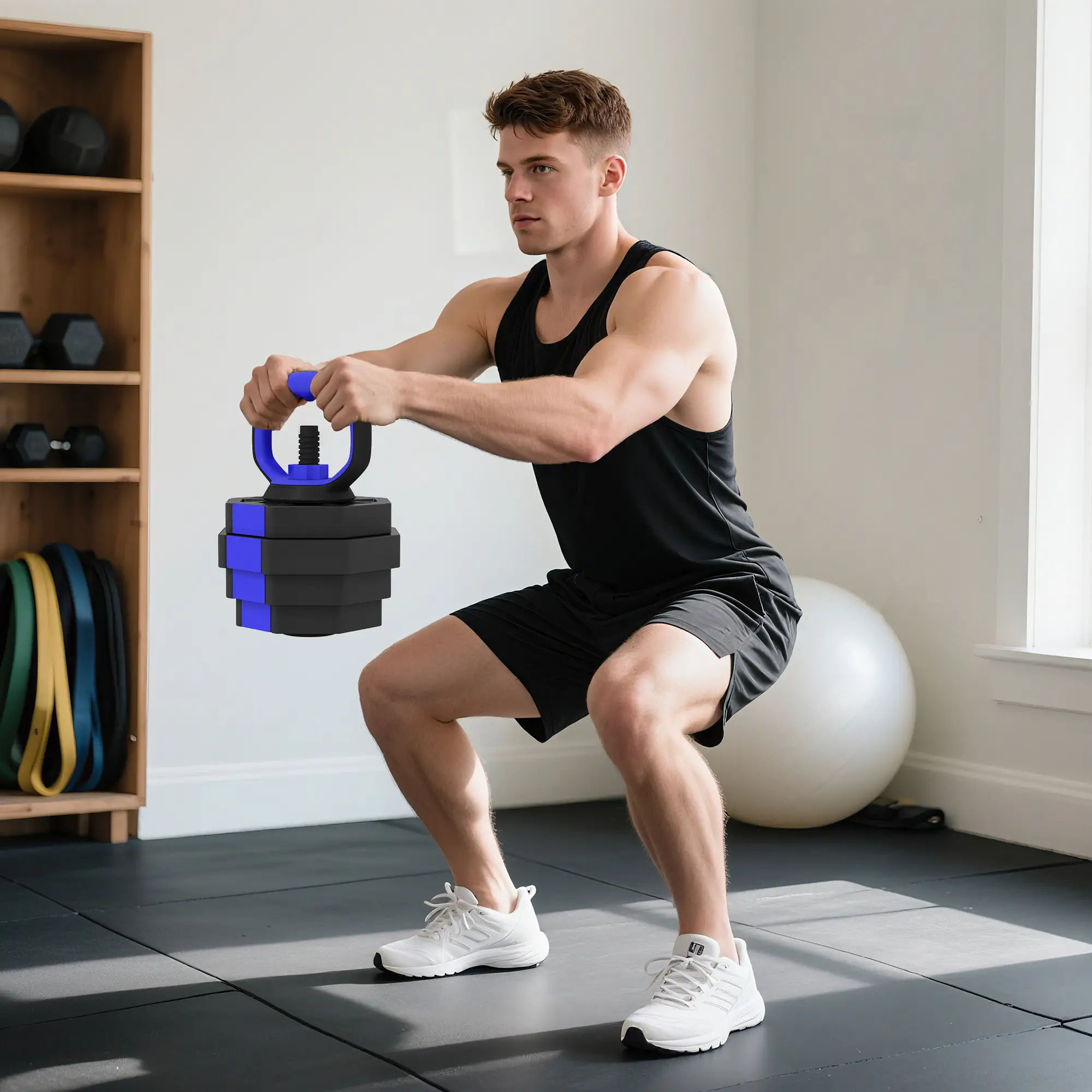 4-in-1 Adjustable Dumbbell Set, Kettlebell, Barbell, Dumbbell, 66lbs, Blue - Image 10