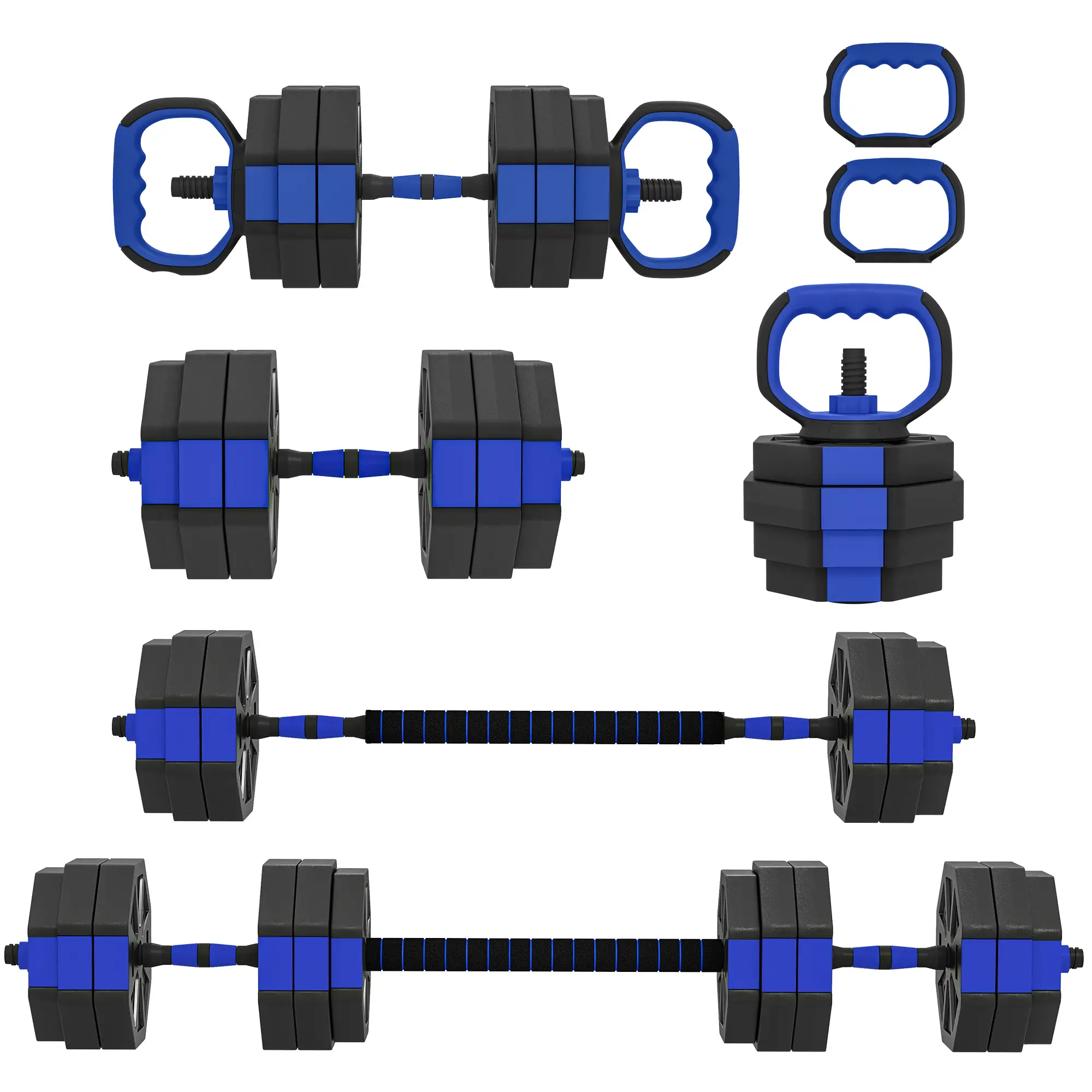 4-in-1 Adjustable Dumbbell Set, Kettlebell, Barbell, Dumbbell, 66lbs, Blue - Image 11