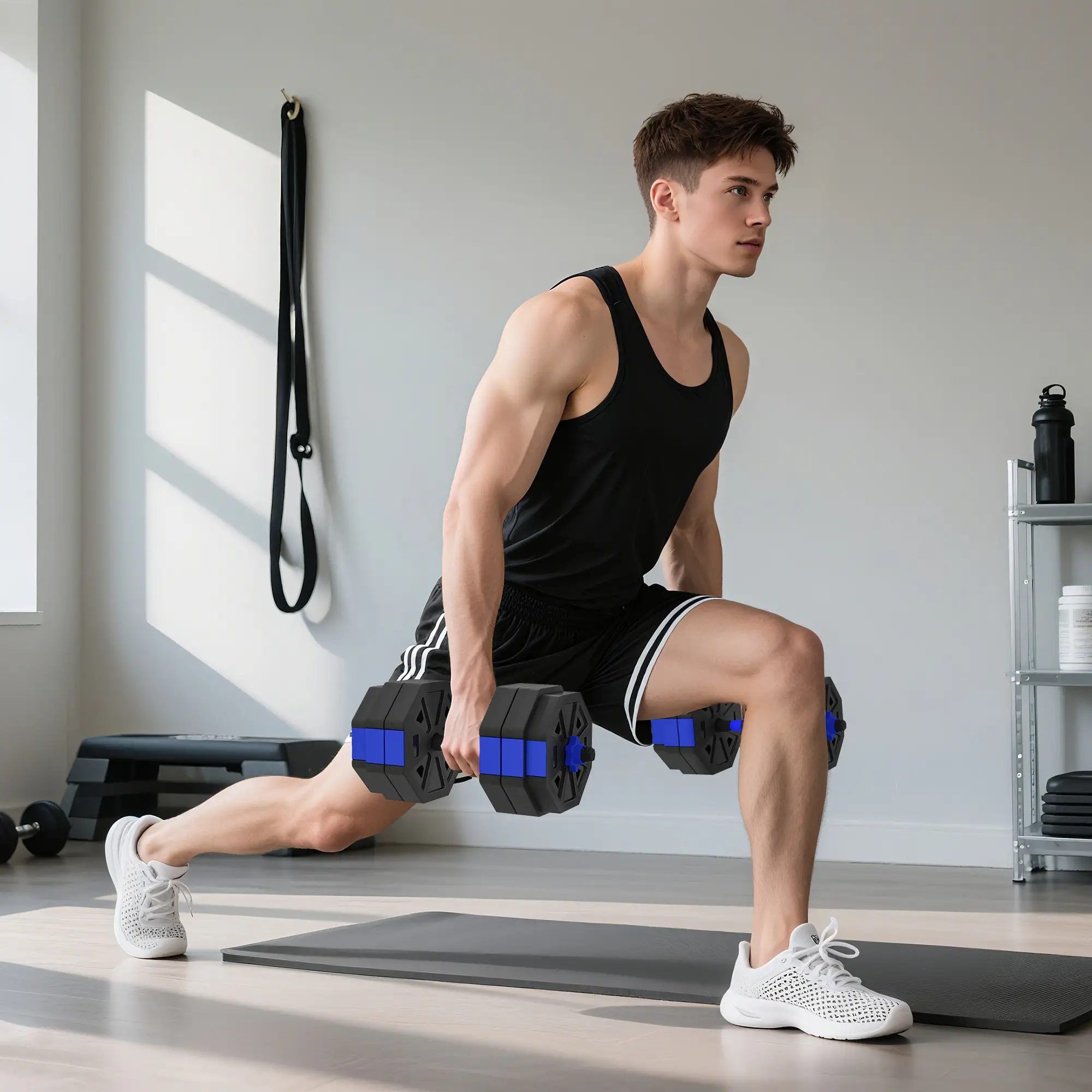 4-in-1 Adjustable Dumbbell Set, Kettlebell, Barbell, Dumbbell, 66lbs, Blue - Image 9