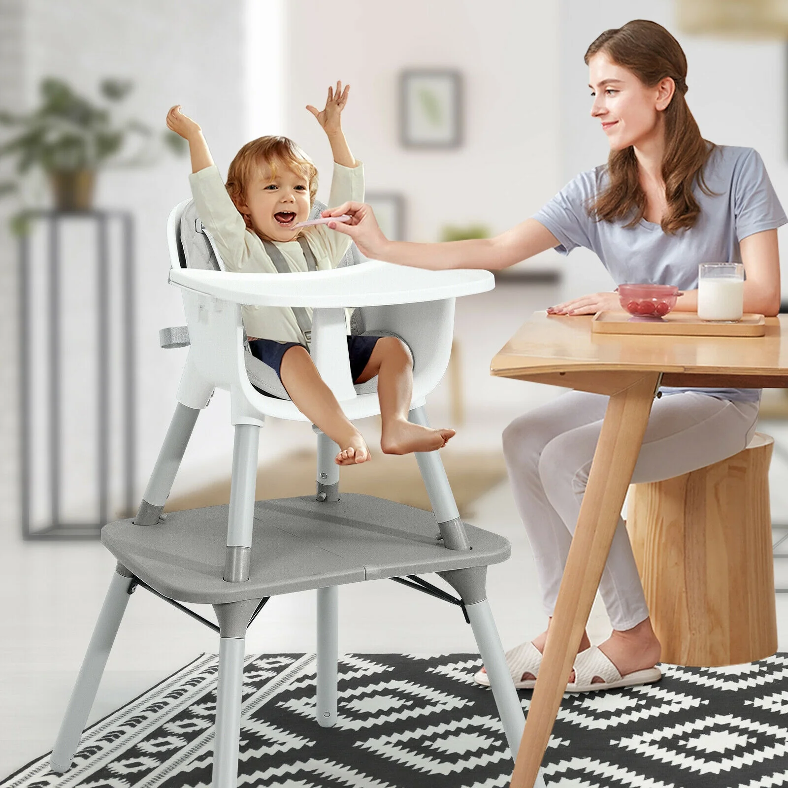 4-In-1 Baby Convertible Toddler Table Chair Set, Gray - Image 2