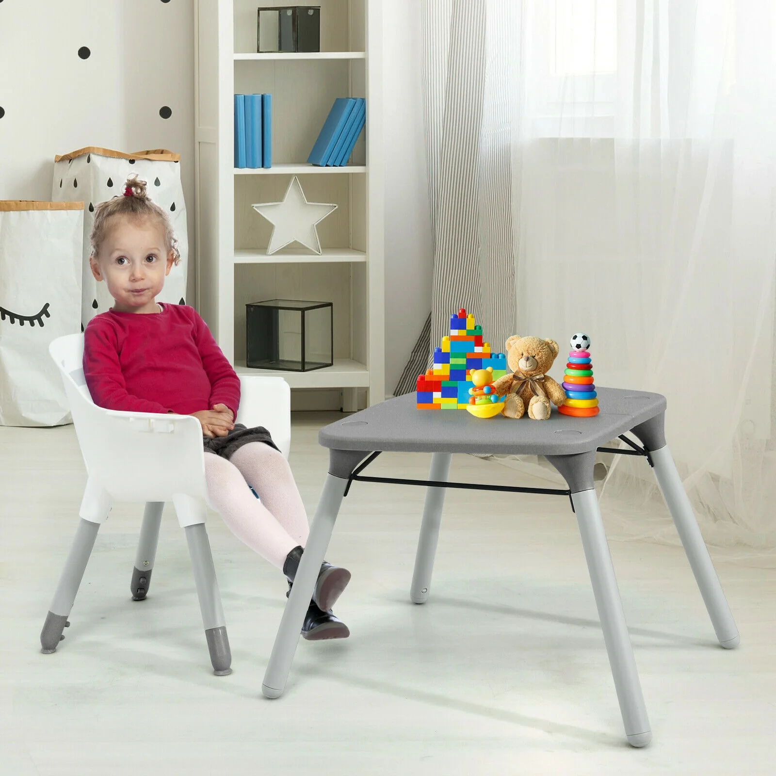 4-In-1 Baby Convertible Toddler Table Chair Set, Gray - Image 3