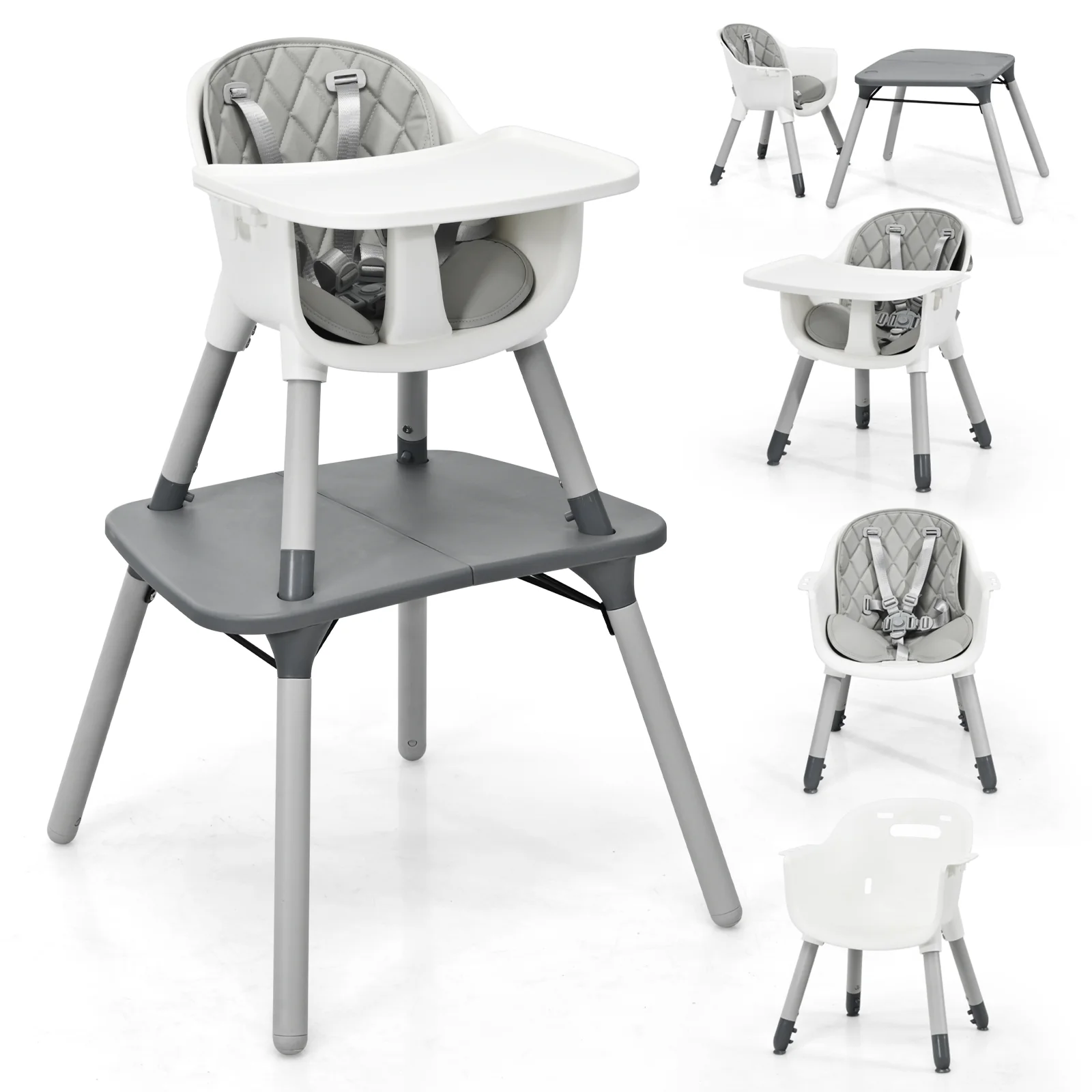 4-In-1 Baby Convertible Toddler Table Chair Set, Gray - Image 4