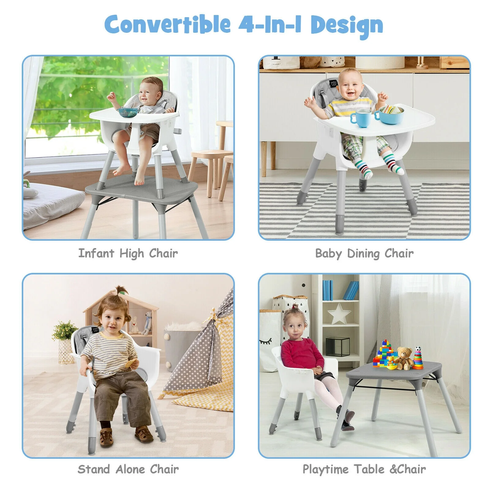 4-In-1 Baby Convertible Toddler Table Chair Set, Gray - Image 8