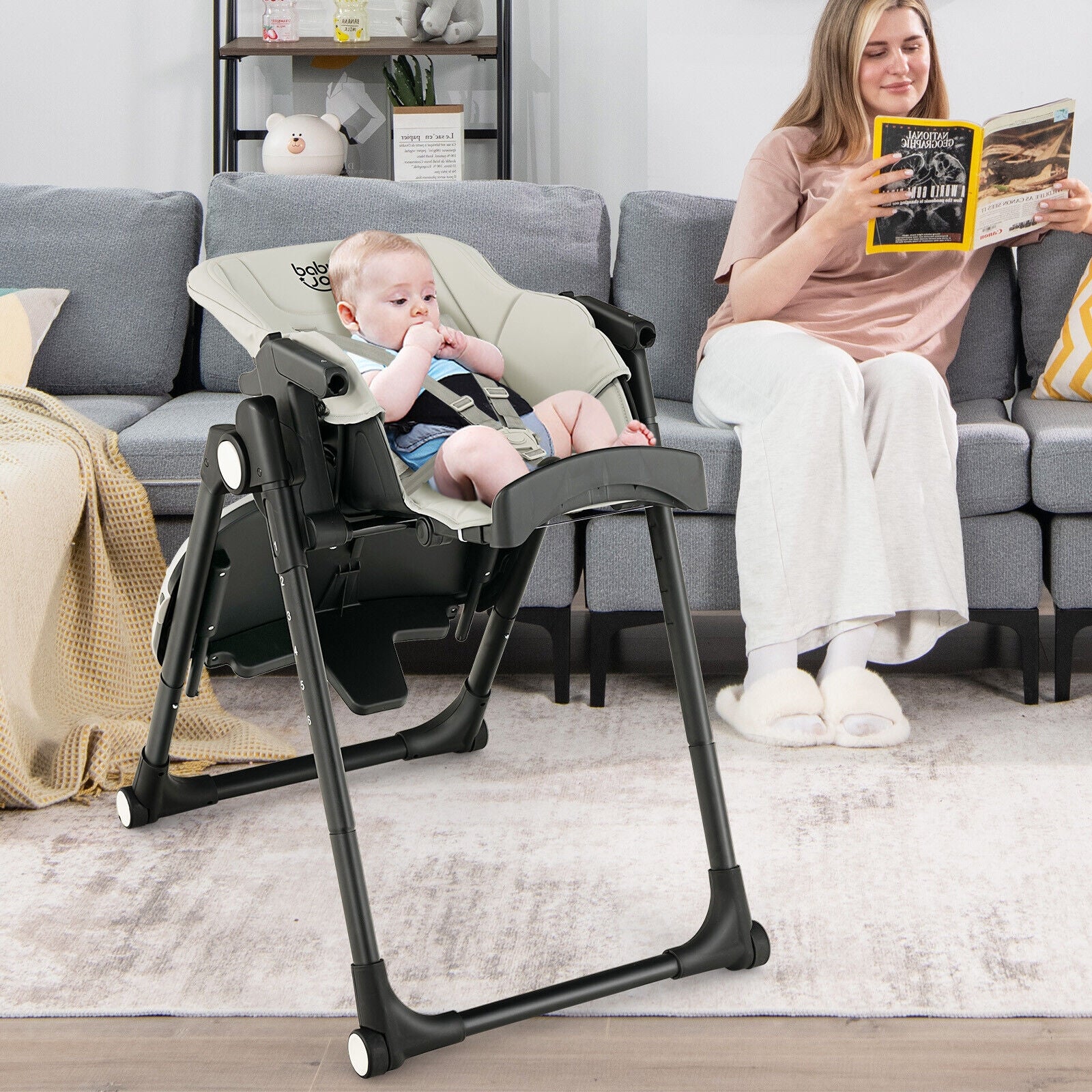 4-In-1 Baby High Chair, 6 Adjustable Heights, Gray - Image 2