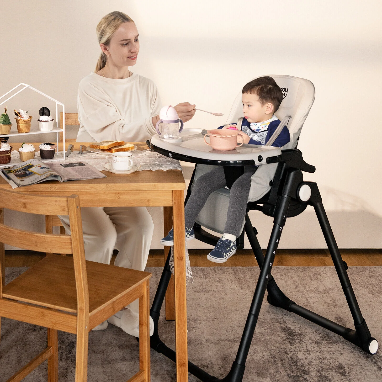 4-In-1 Baby High Chair, 6 Adjustable Heights, Gray - Image 3