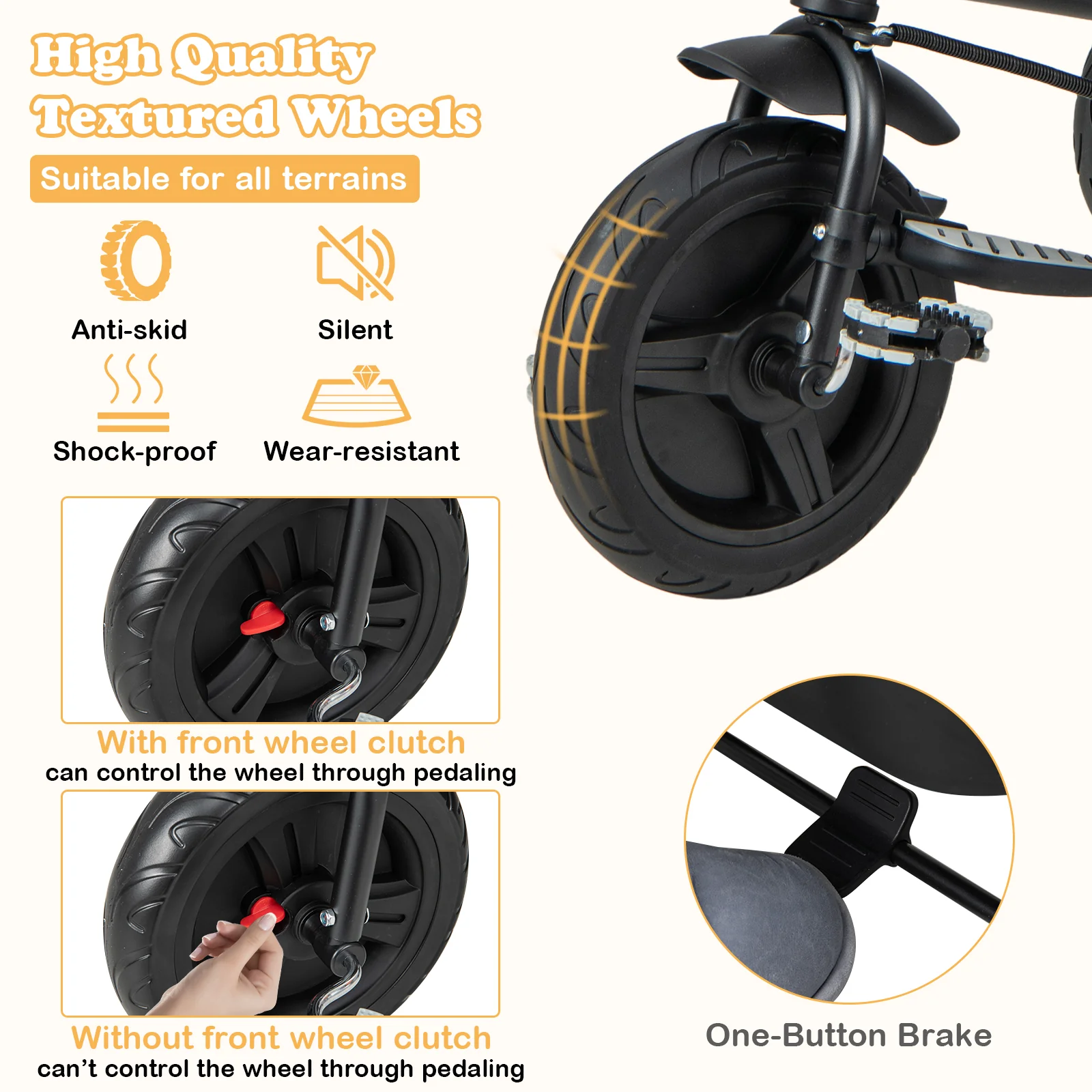 4-In-1 Baby Tricycle, Reversible Seat, 5-Point Safety Harness, Black - Image 10