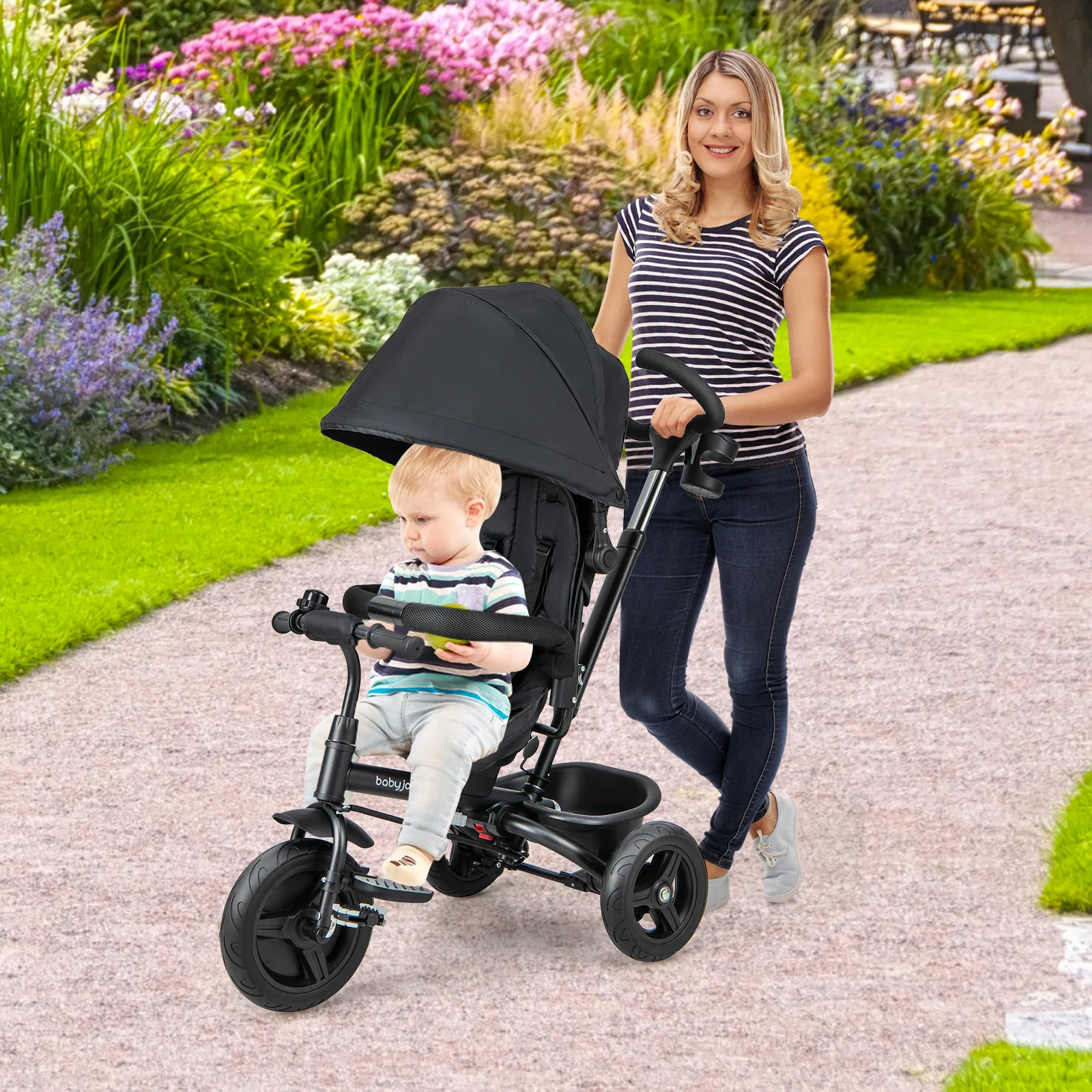 4-In-1 Baby Tricycle, Reversible Seat, 5-Point Safety Harness, Black - Image 3