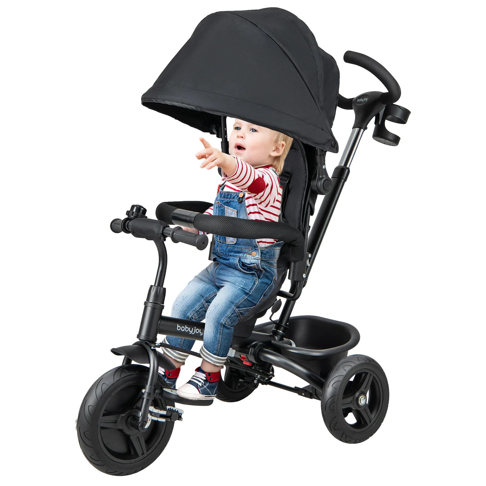 4-In-1 Baby Tricycle, Reversible Seat, 5-Point Safety Harness, Black - Image 5