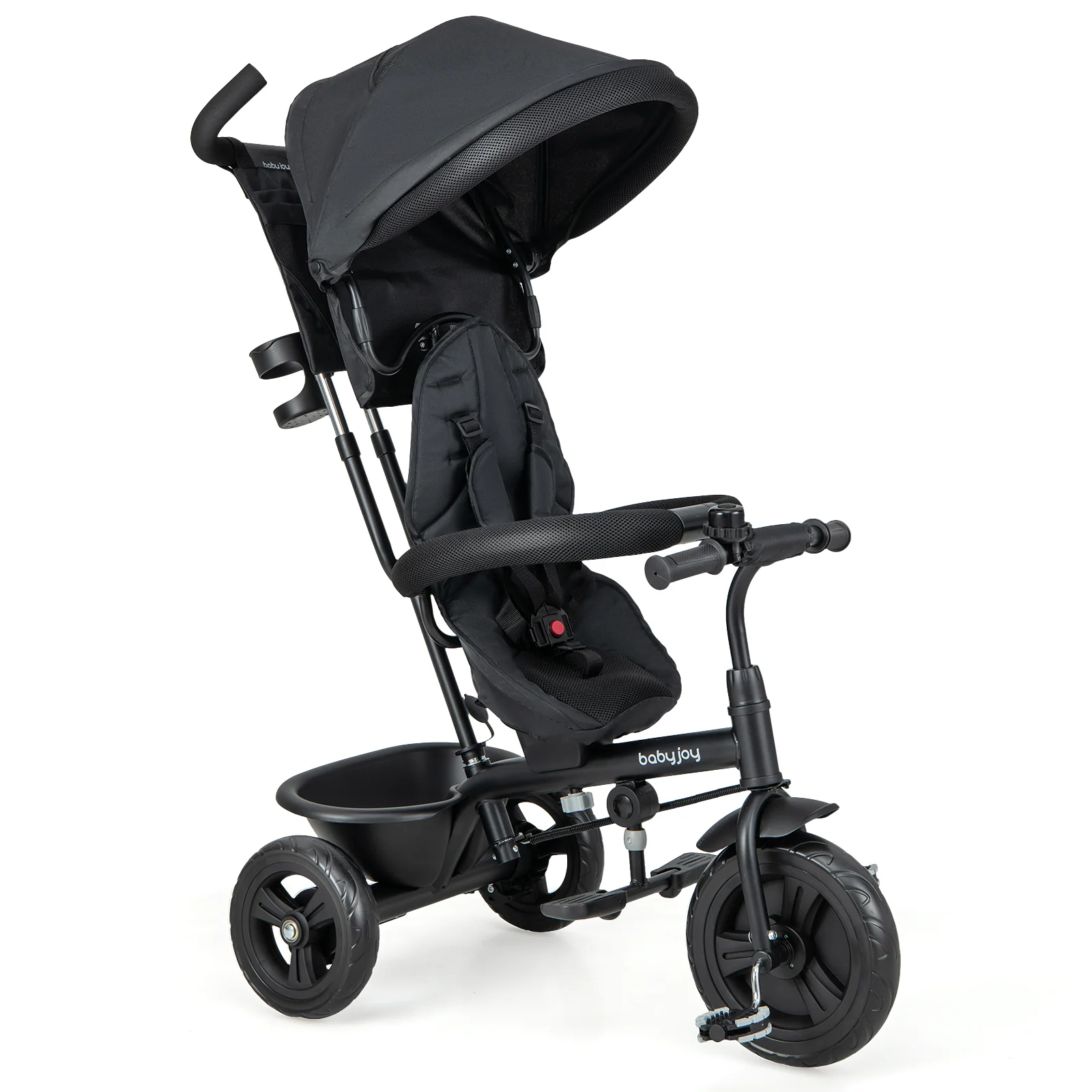 4-in-1 Baby Trike Kids Tricycle with Removable Canopy and Adjustable Push Handle, Black - Image 3