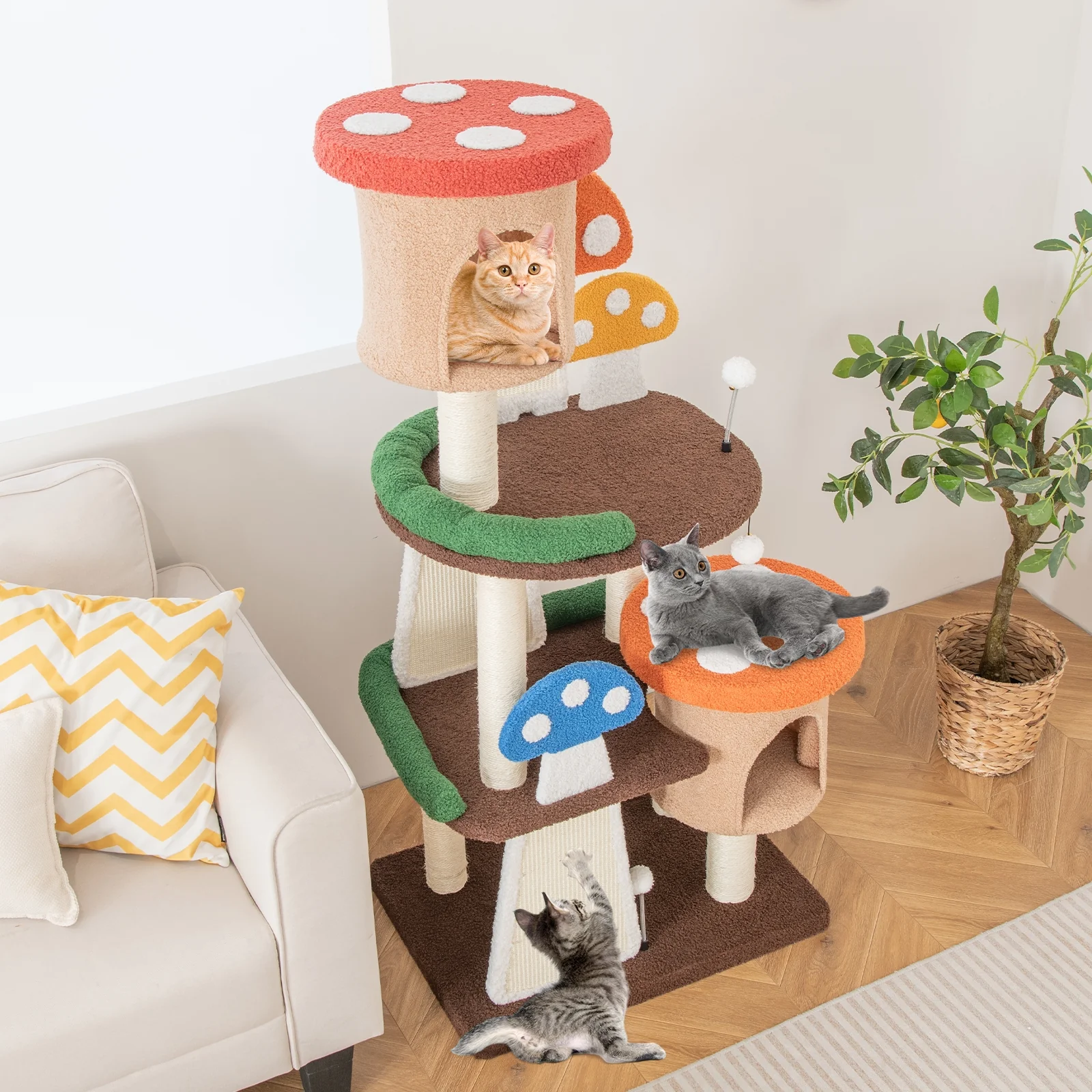 4-In-1 Cat Tree, 2 Condos And Platforms, Multicolor - Image 3