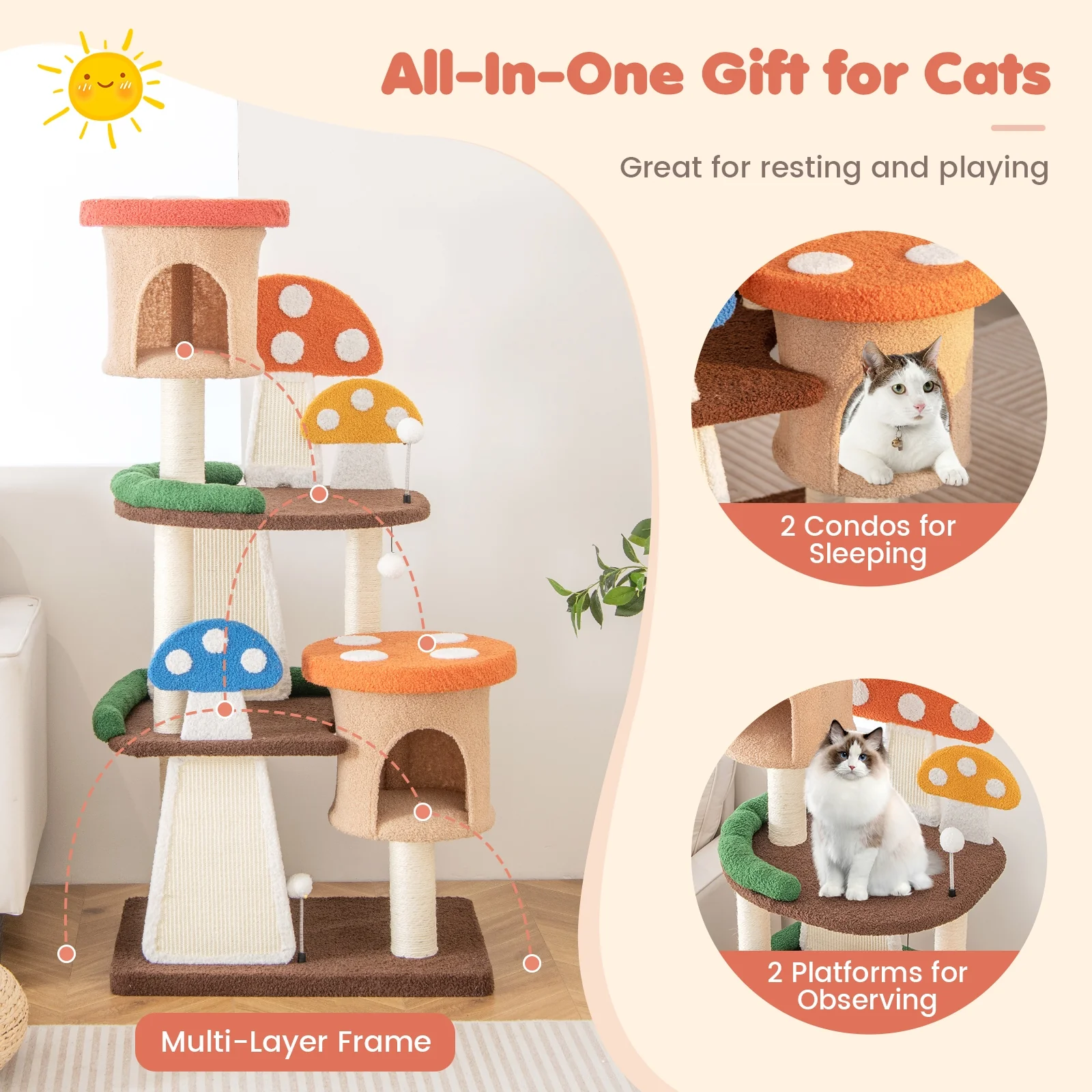 4-In-1 Cat Tree, 2 Condos And Platforms, Multicolor - Image 7