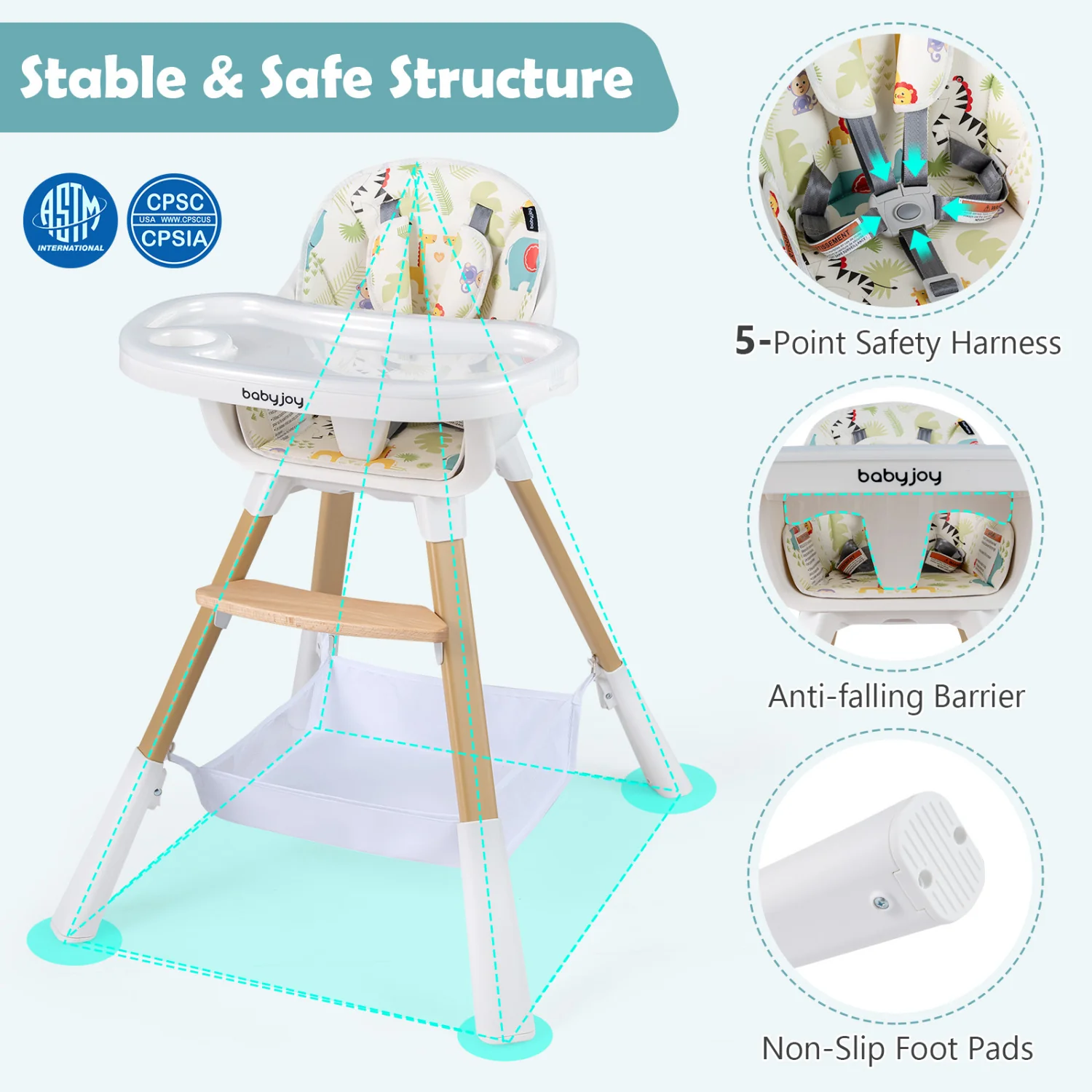4 In 1 Convertible High Chair For Babies, Multicolor - Image 9