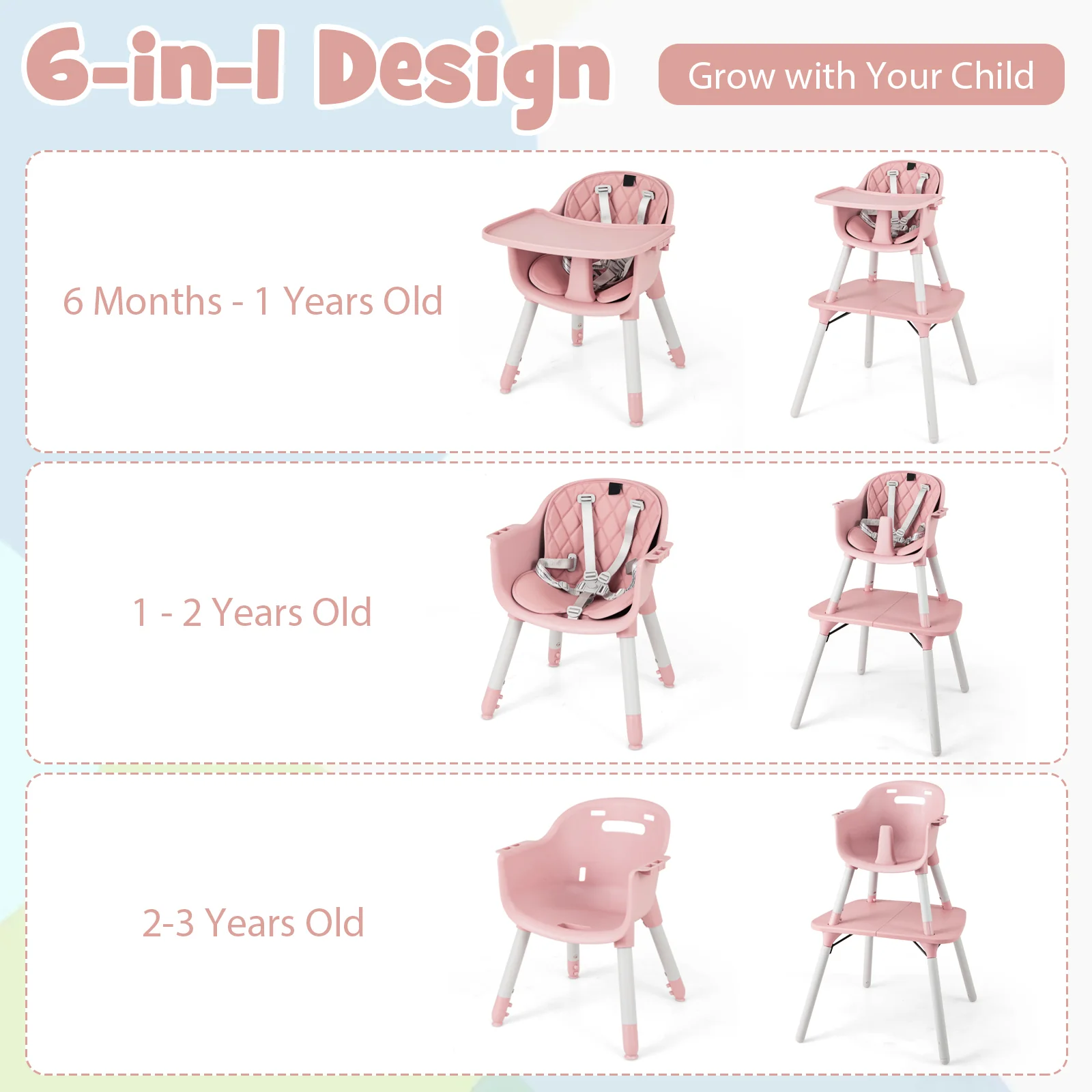 4-in-1 Convertible Toddler Table Chair Set, Pink - Image 9