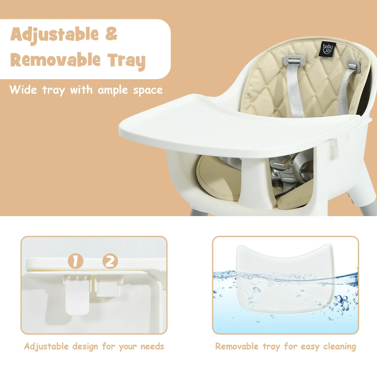 4-in-1 Convertible Toddler Table Chair Set, PU Cushion, Beige - Image 10
