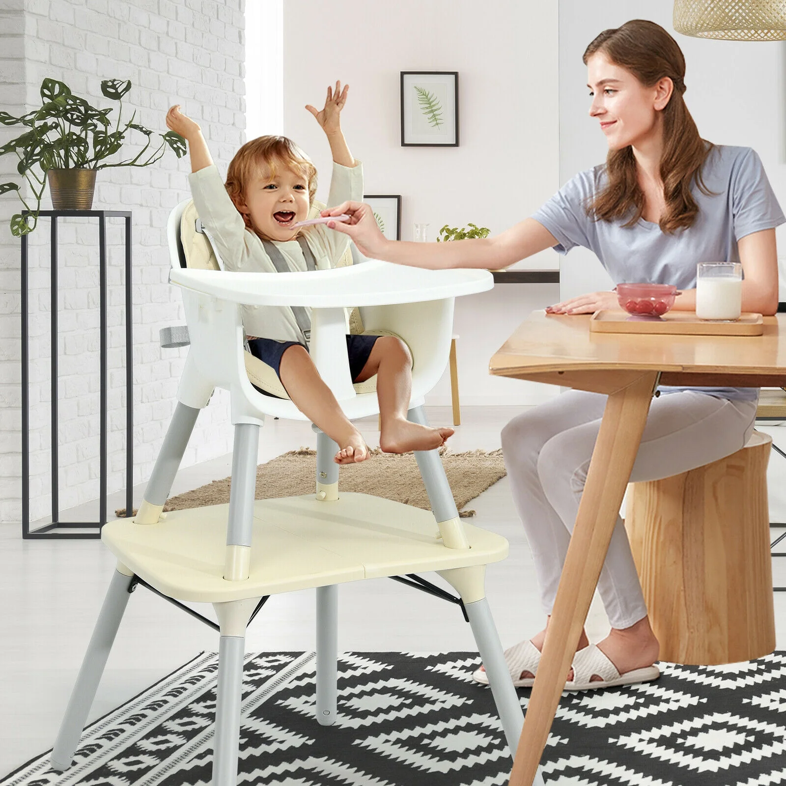 4-in-1 Convertible Toddler Table Chair Set, PU Cushion, Beige - Image 2